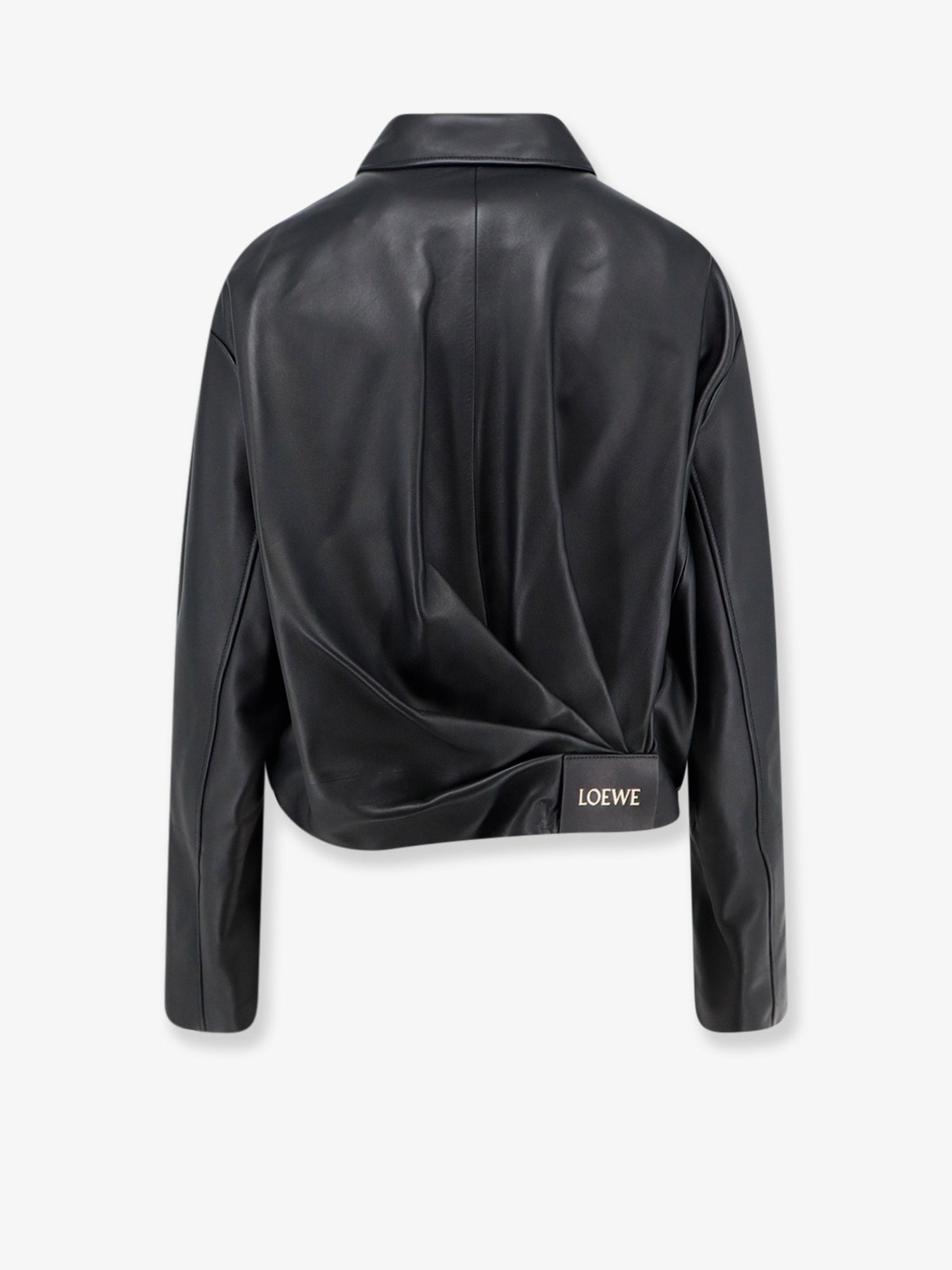 Loewe Women Cropped Leather Jacket With Back Logo Patch LOEWE