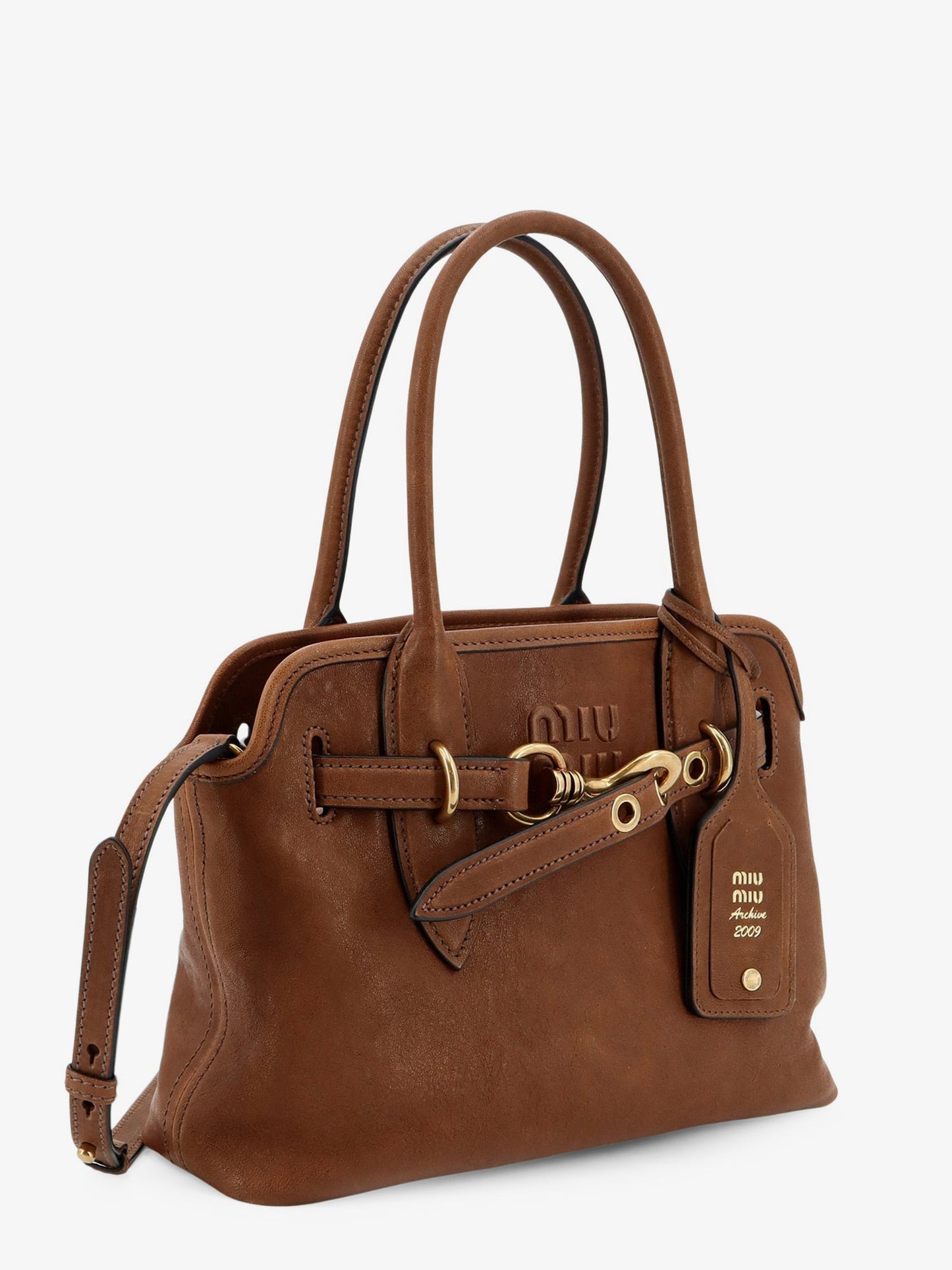 Miu Miu Women Aventure Leather Handbag With Embossed Lettering Logo MIU MIU