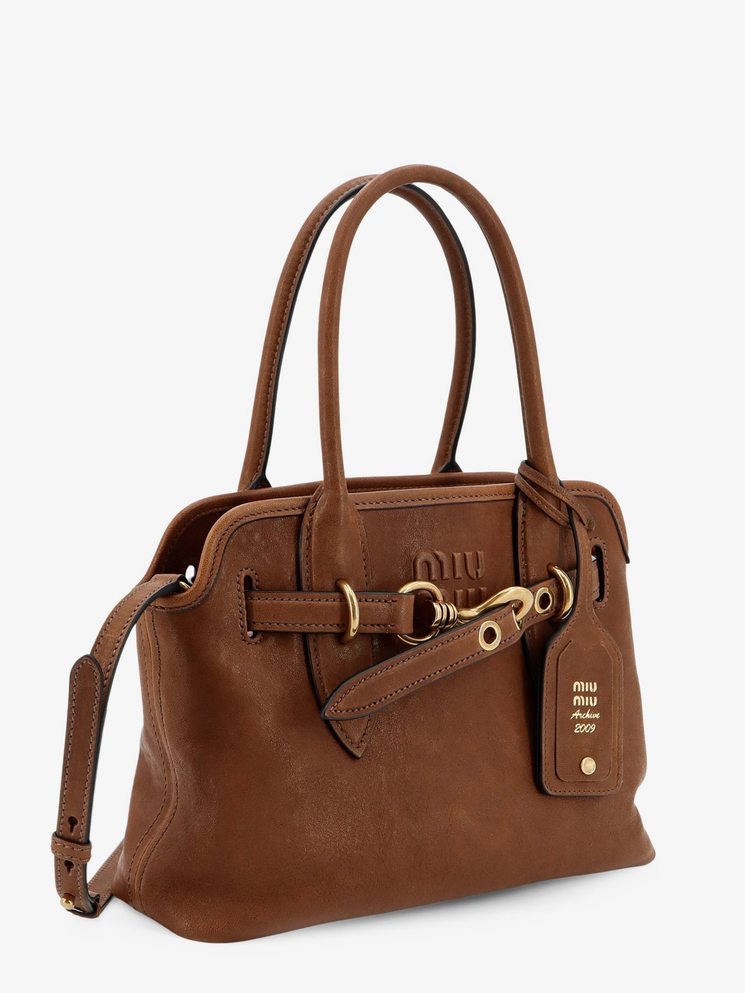 Miu Miu Women Aventure Leather Handbag With Embossed Lettering Logo MIU MIU