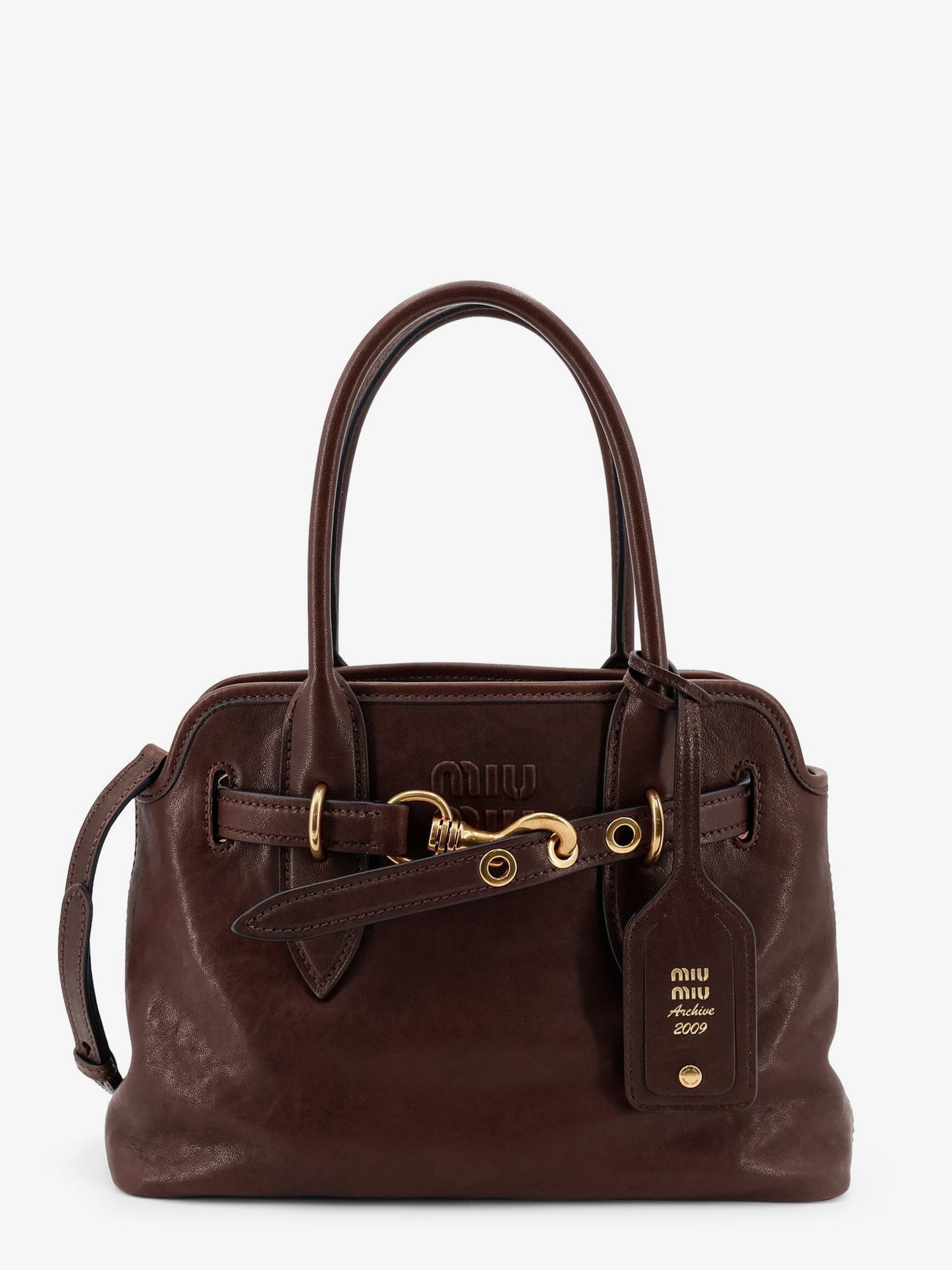 Miu Miu Women Aventure Leather Handbag With Embossed Lettering Logo MIU MIU