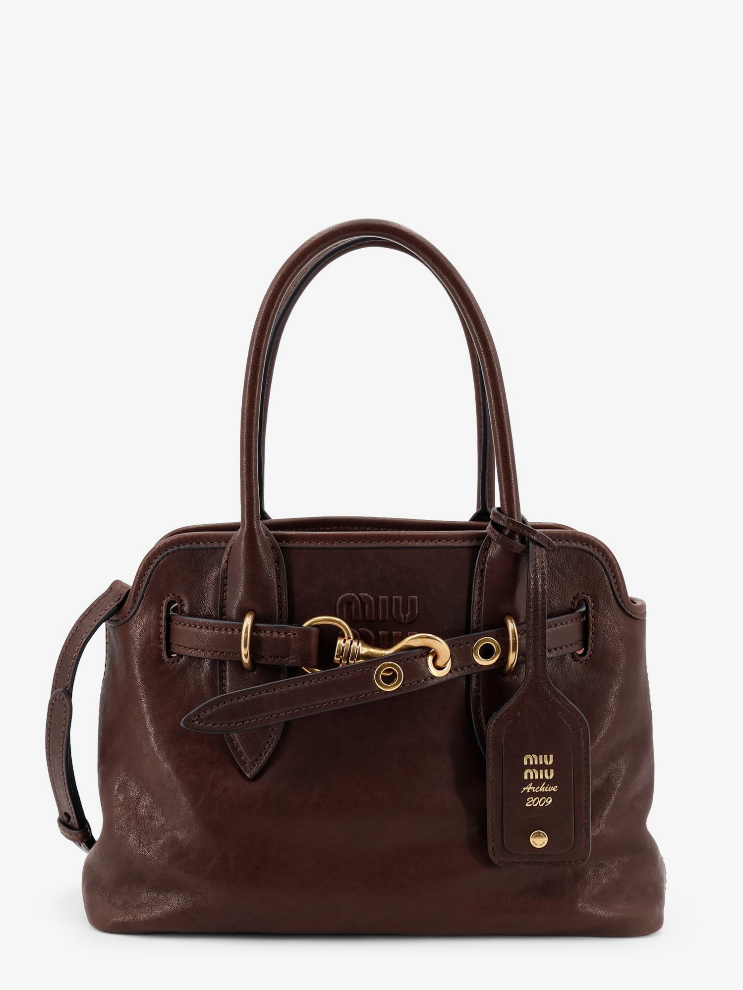Miu Miu Women Aventure Leather Handbag With Embossed Lettering Logo MIU MIU