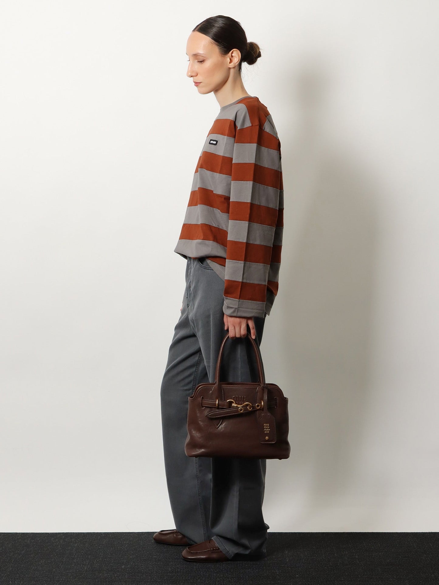 Miu Miu Women Aventure Leather Handbag With Embossed Lettering Logo MIU MIU
