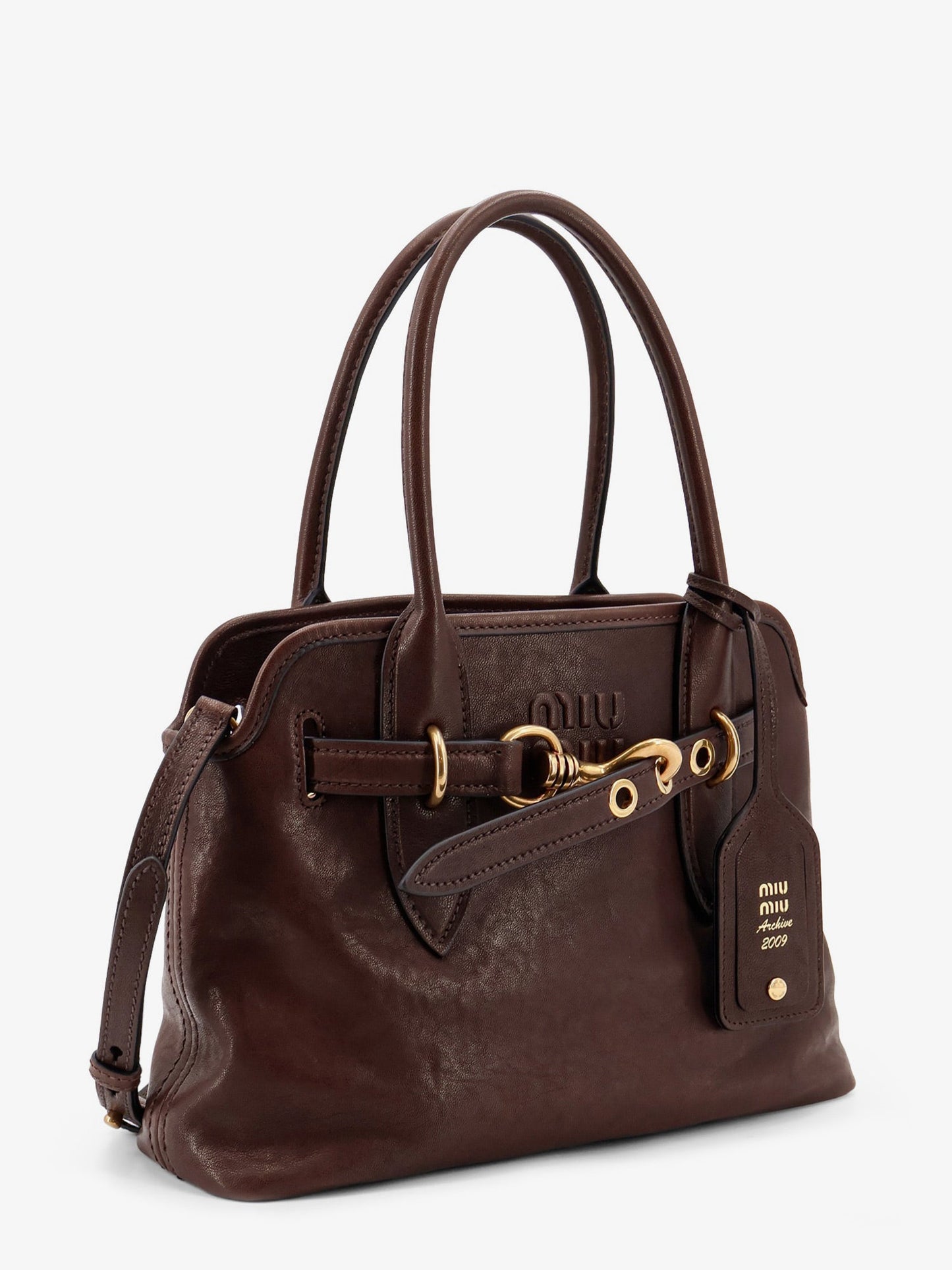 Miu Miu Women Aventure Leather Handbag With Embossed Lettering Logo MIU MIU