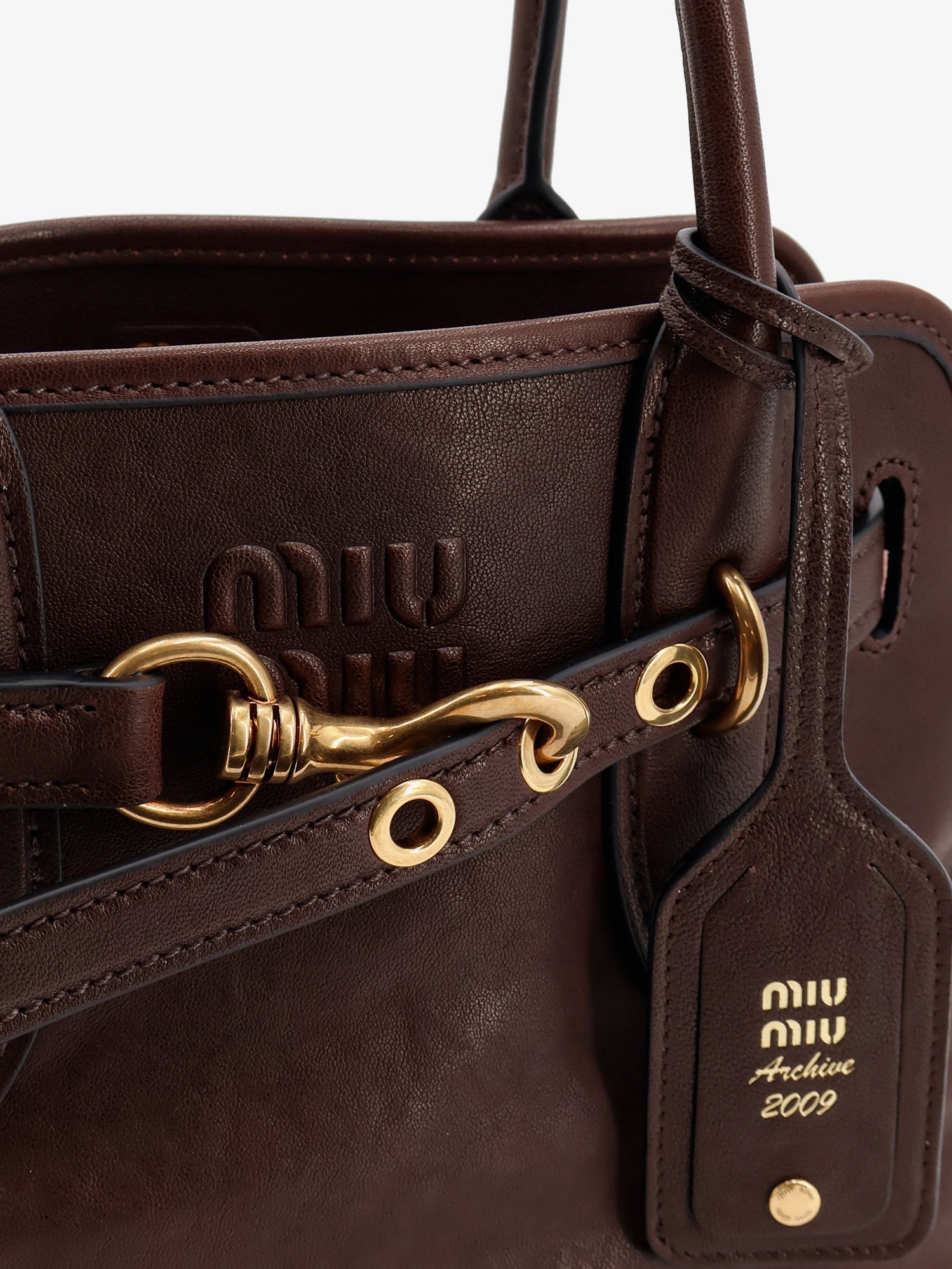 Miu Miu Women Aventure Leather Handbag With Embossed Lettering Logo MIU MIU