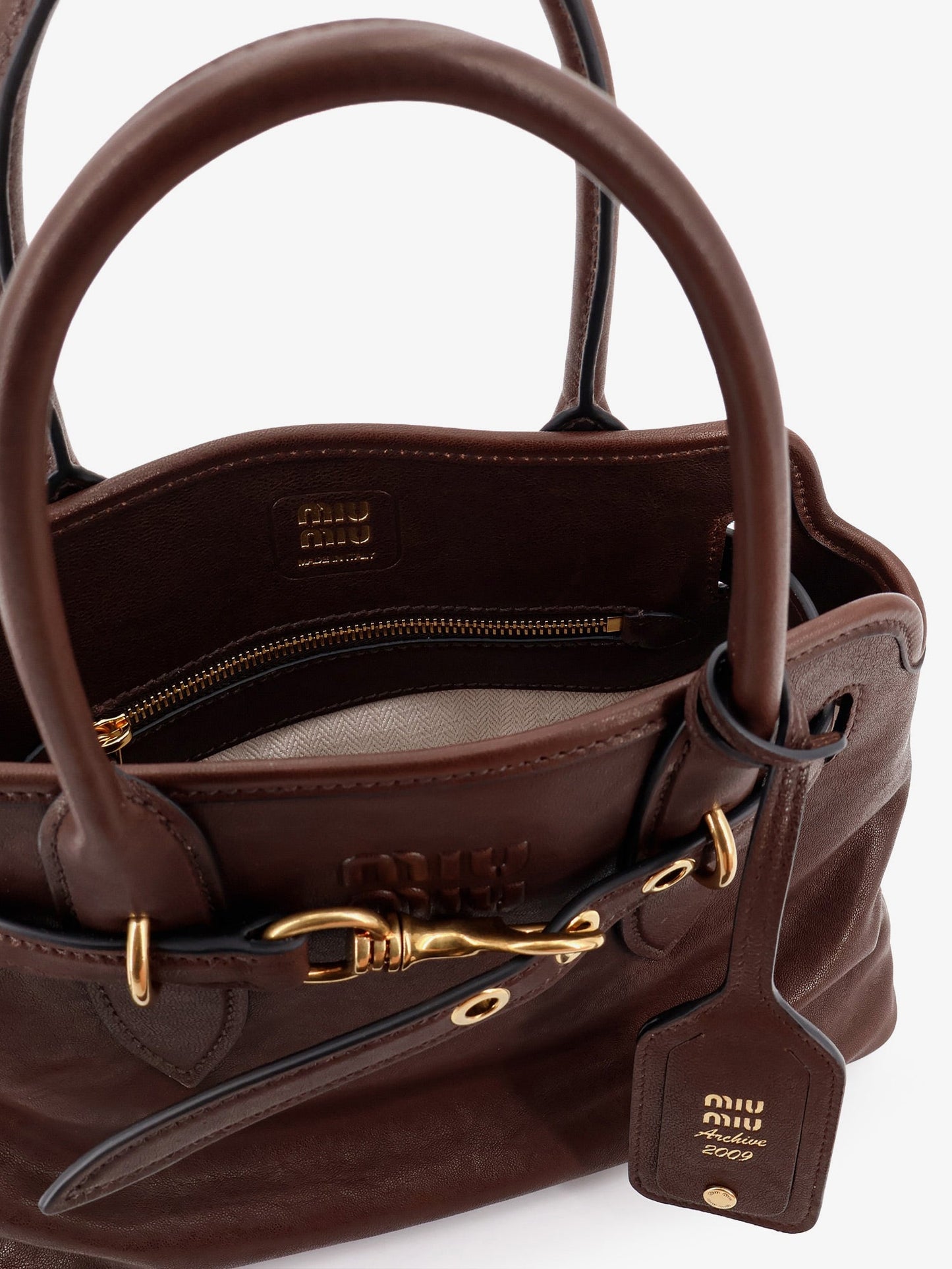 Miu Miu Women Aventure Leather Handbag With Embossed Lettering Logo MIU MIU