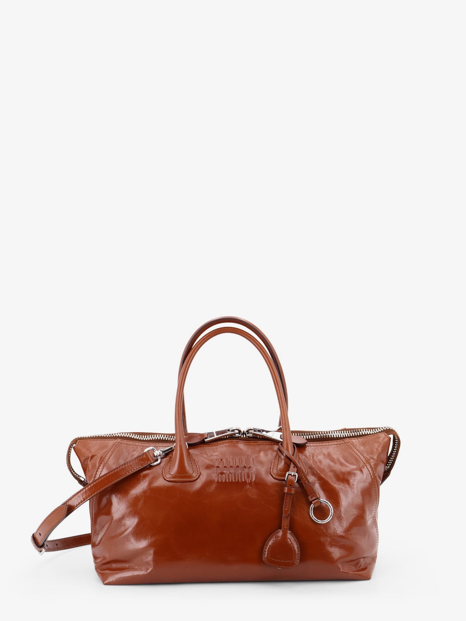 Miu Miu Women Shiny Leather Handbag With Front Lettering Logo MIU MIU