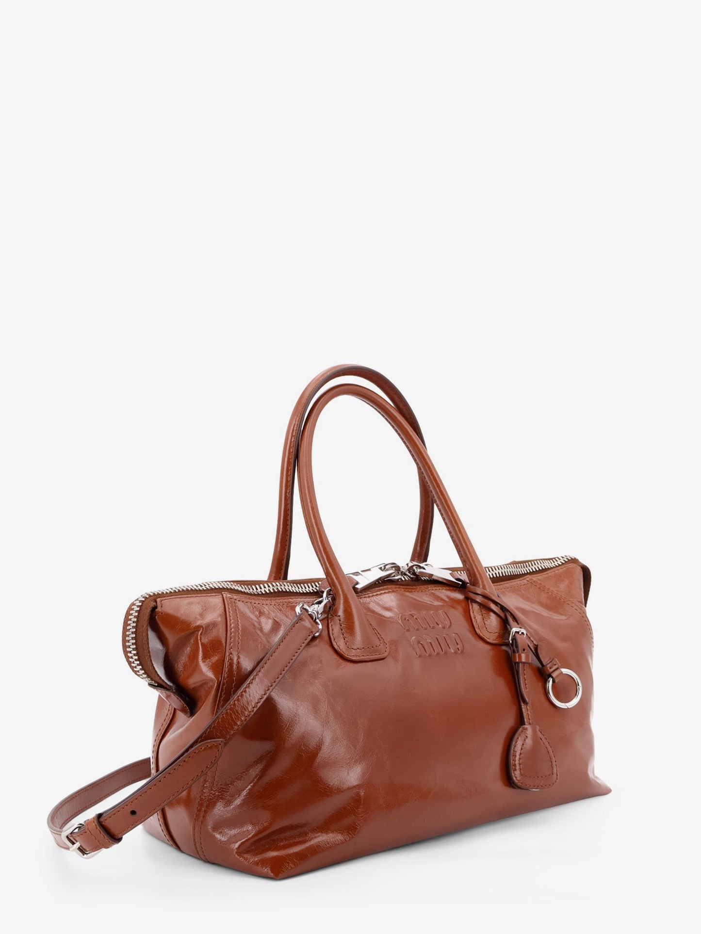 Miu Miu Women Shiny Leather Handbag With Front Lettering Logo MIU MIU