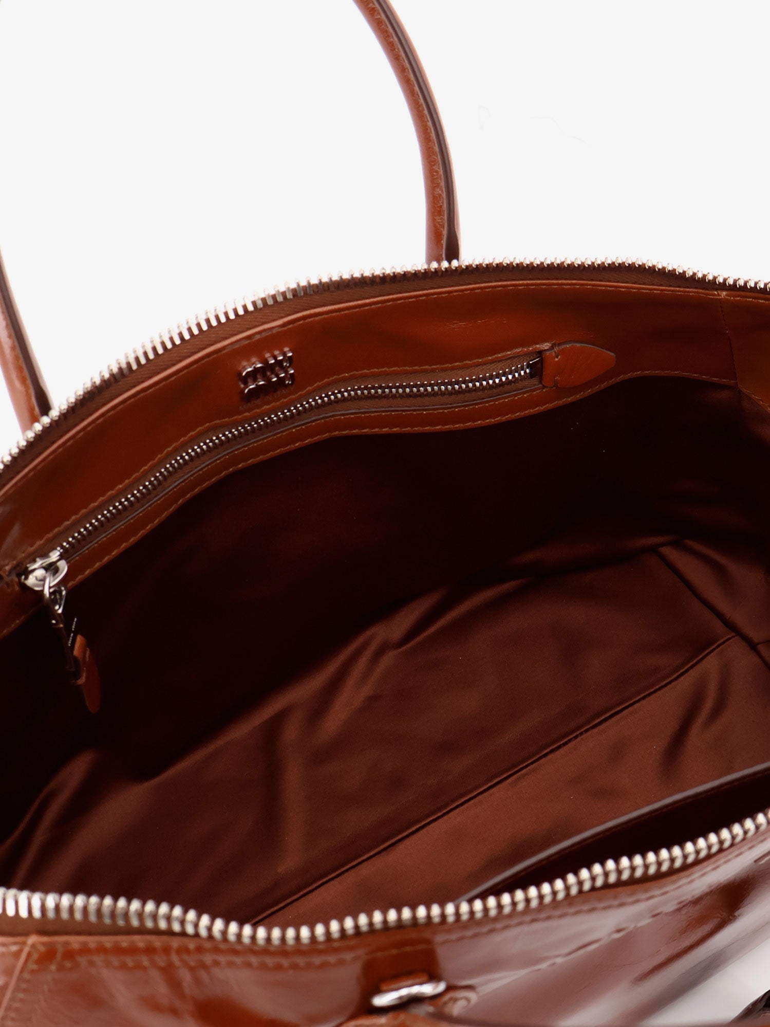 Miu Miu Women Shiny Leather Handbag With Front Lettering Logo MIU MIU