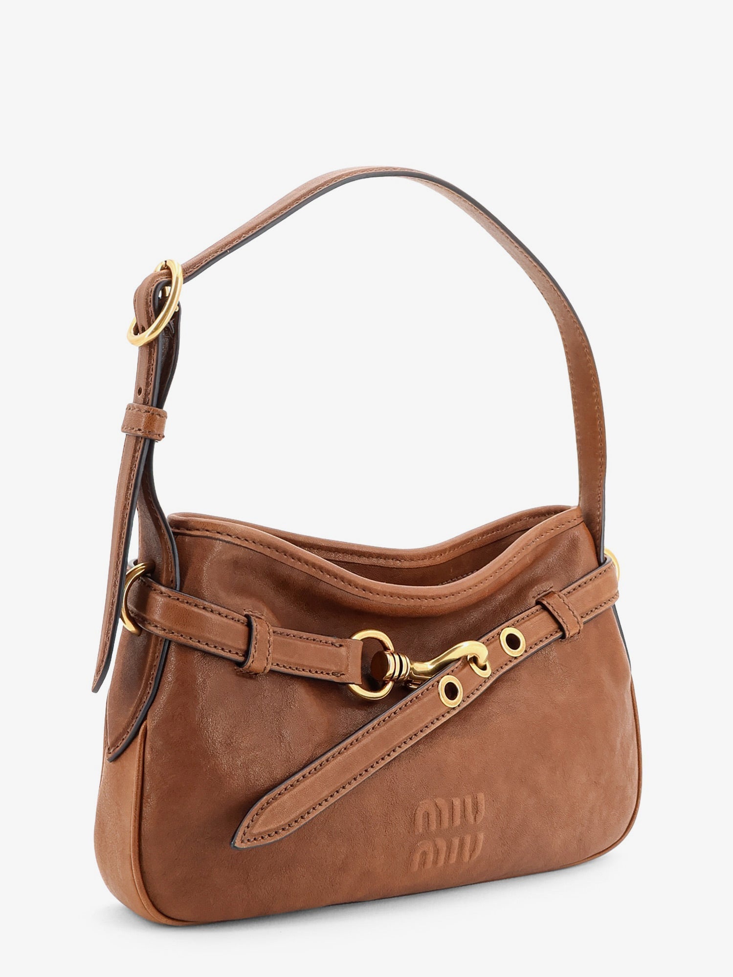 Miu Miu Women Aventure Leather Bag With Embossed Front Logo MIU MIU