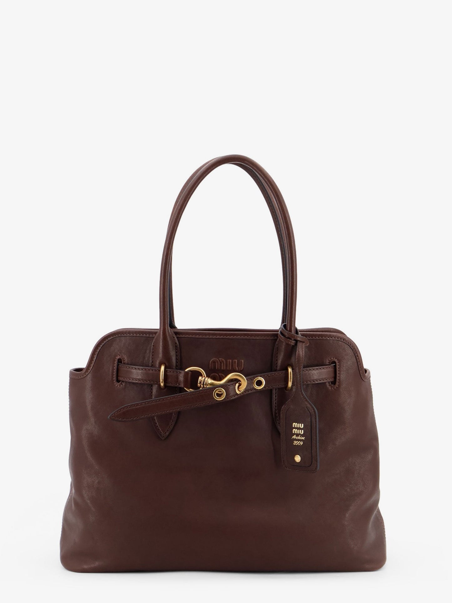 Miu Miu Women Aventure Leather Handbag With Front Lettering Logo MIU MIU