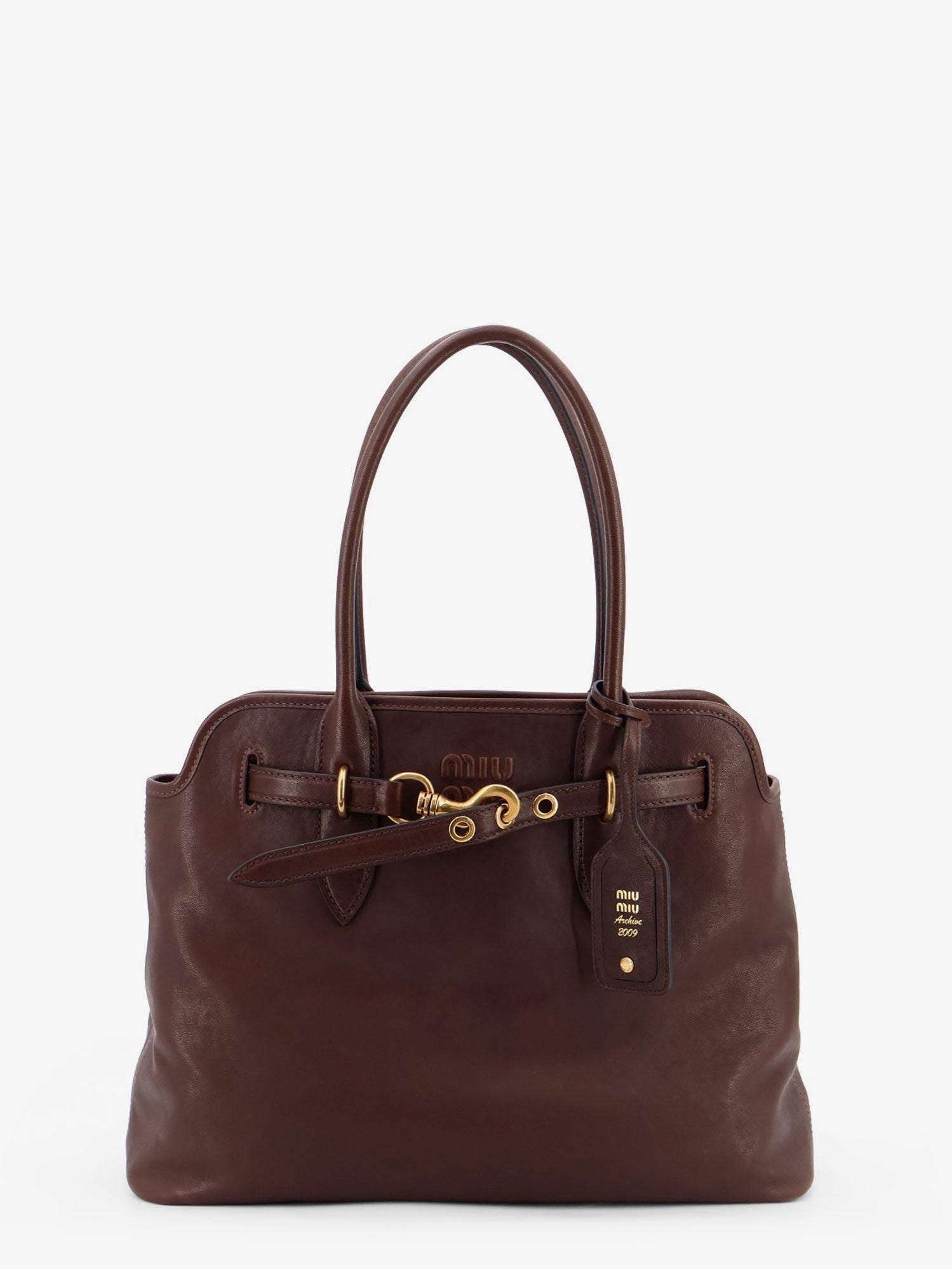 Miu Miu Women Aventure Leather Handbag With Front Lettering Logo MIU MIU