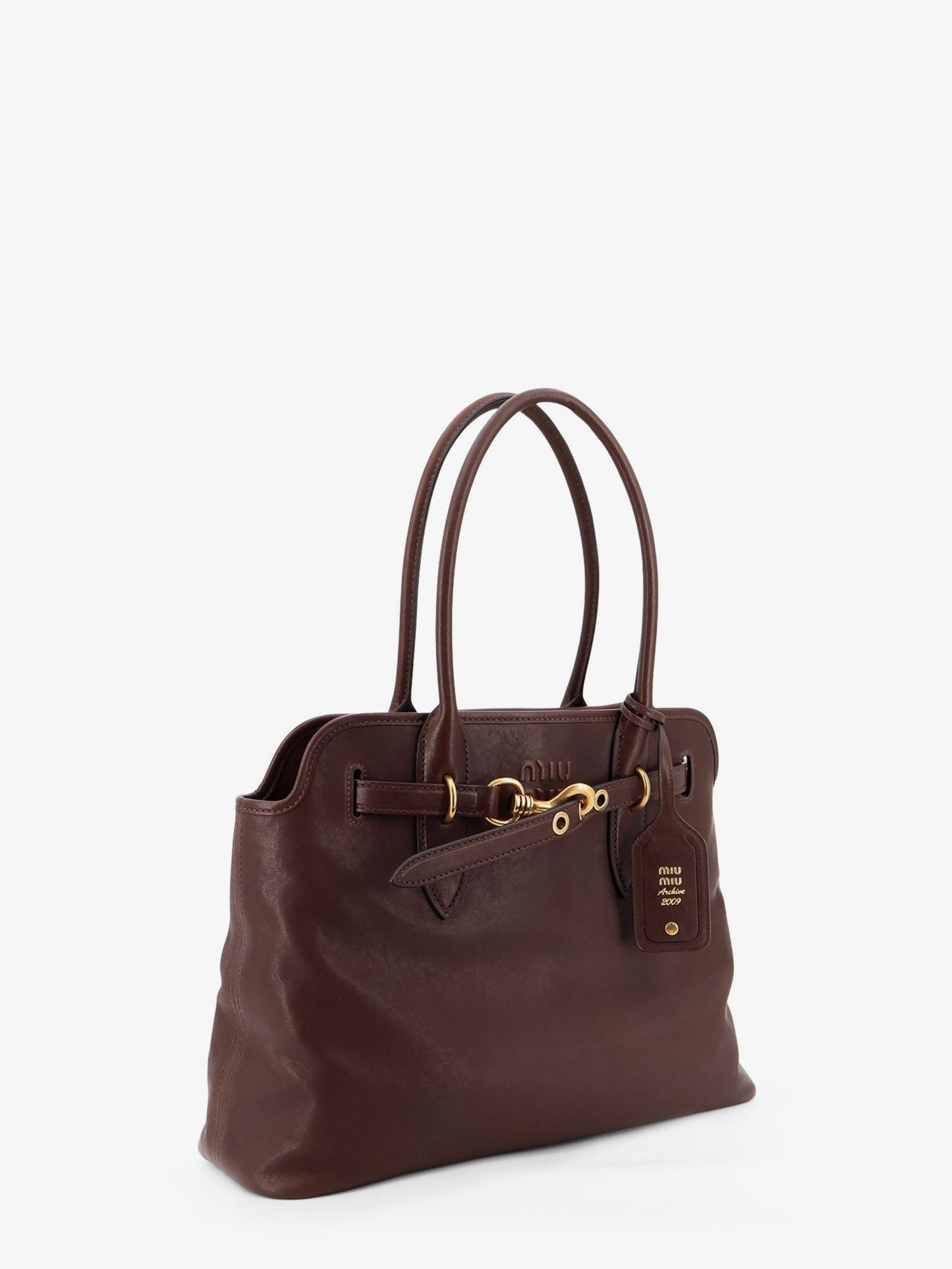 Miu Miu Women Aventure Leather Handbag With Front Lettering Logo MIU MIU