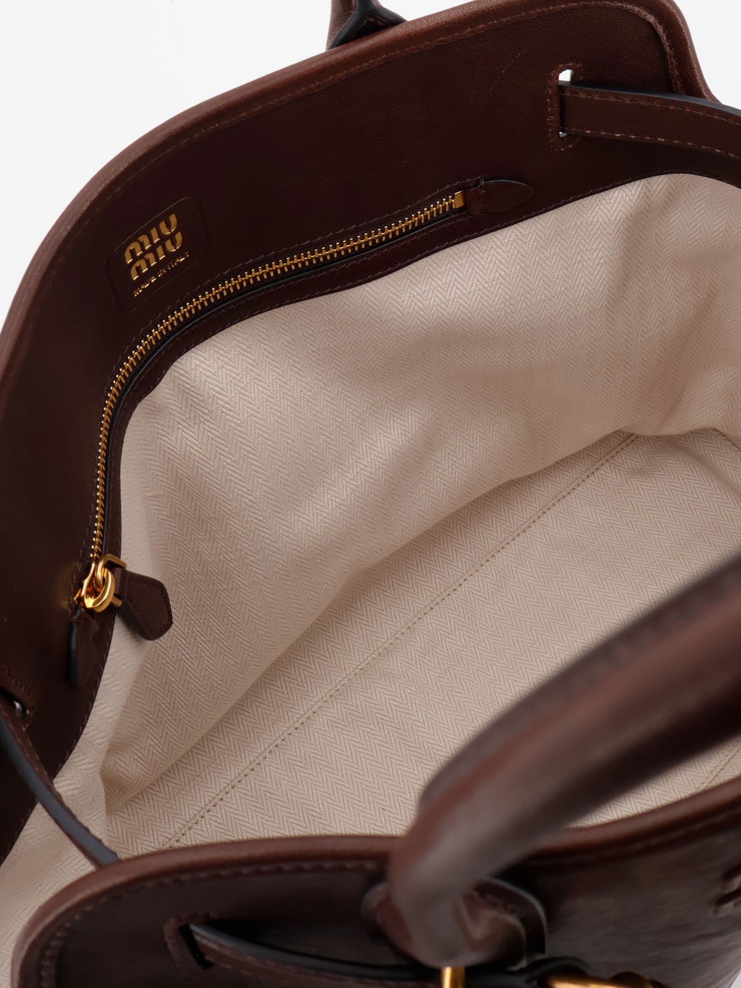 Miu Miu Women Aventure Leather Handbag With Front Lettering Logo MIU MIU