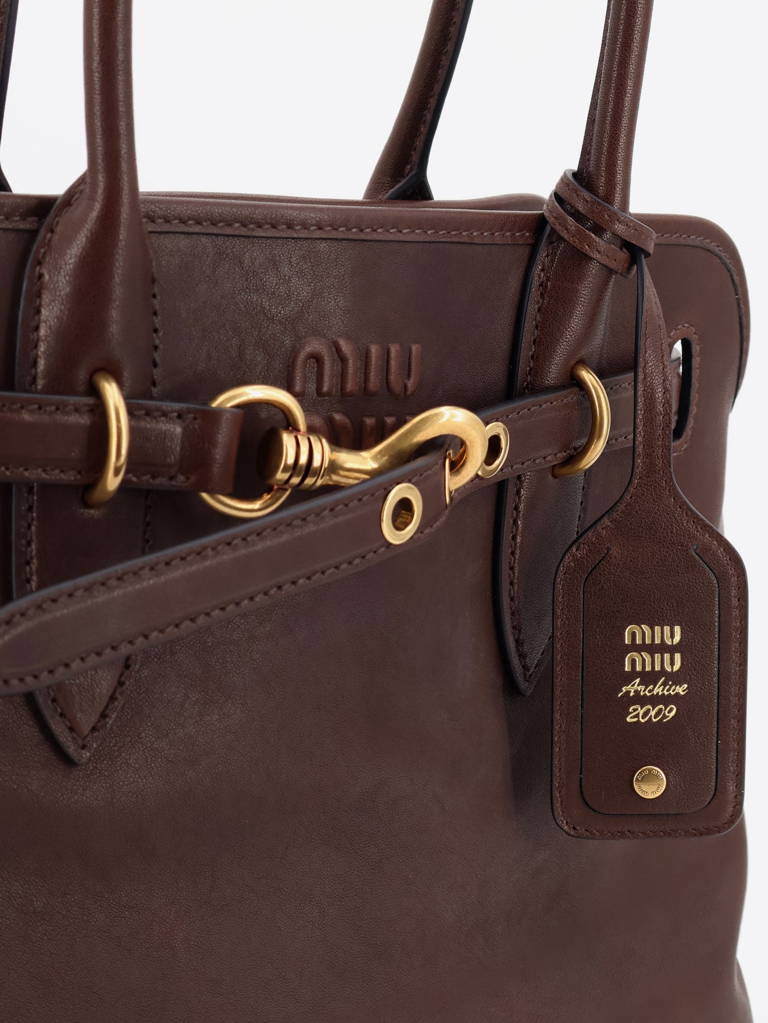 Miu Miu Women Aventure Leather Handbag With Front Lettering Logo MIU MIU
