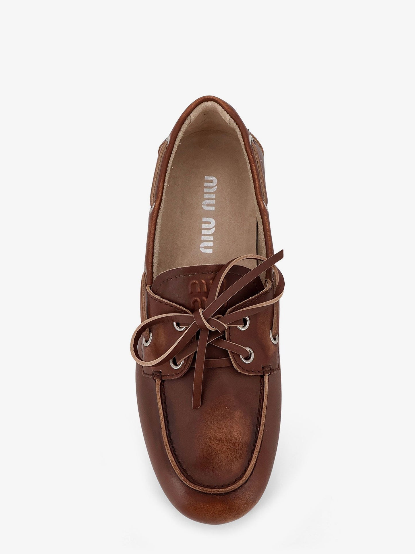 Miu Miu Women Leather Loafers With Lettering Logo MIU MIU