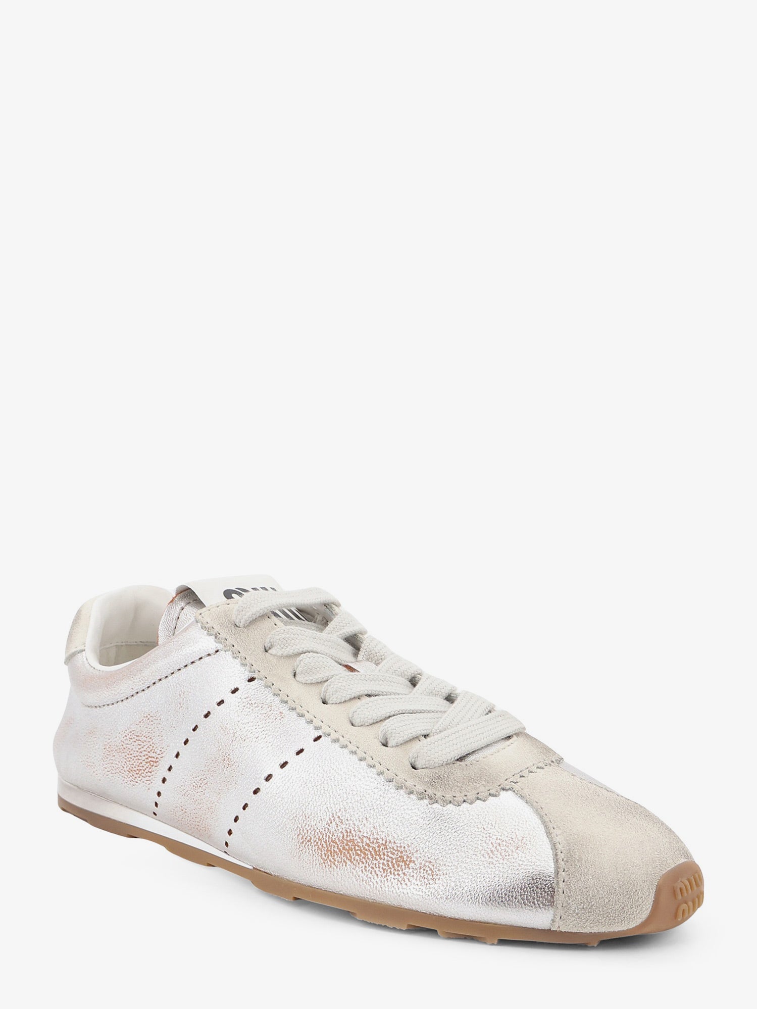 Miu Miu Women Plume Vintage Silver Leather Sneakers MIU MIU