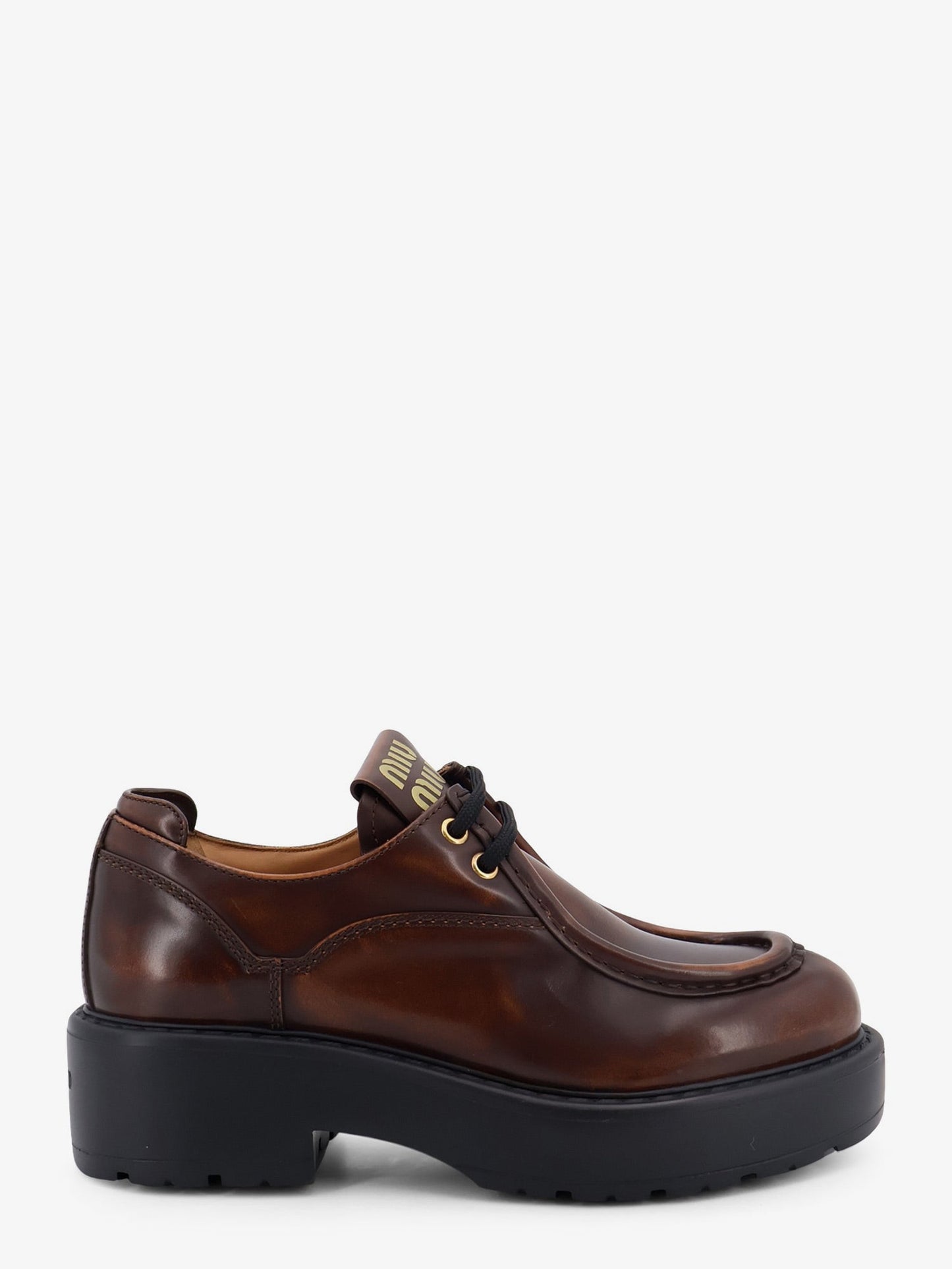 Miu Miu Women Leather Lace-Up With Front Lettering Logo MIU MIU