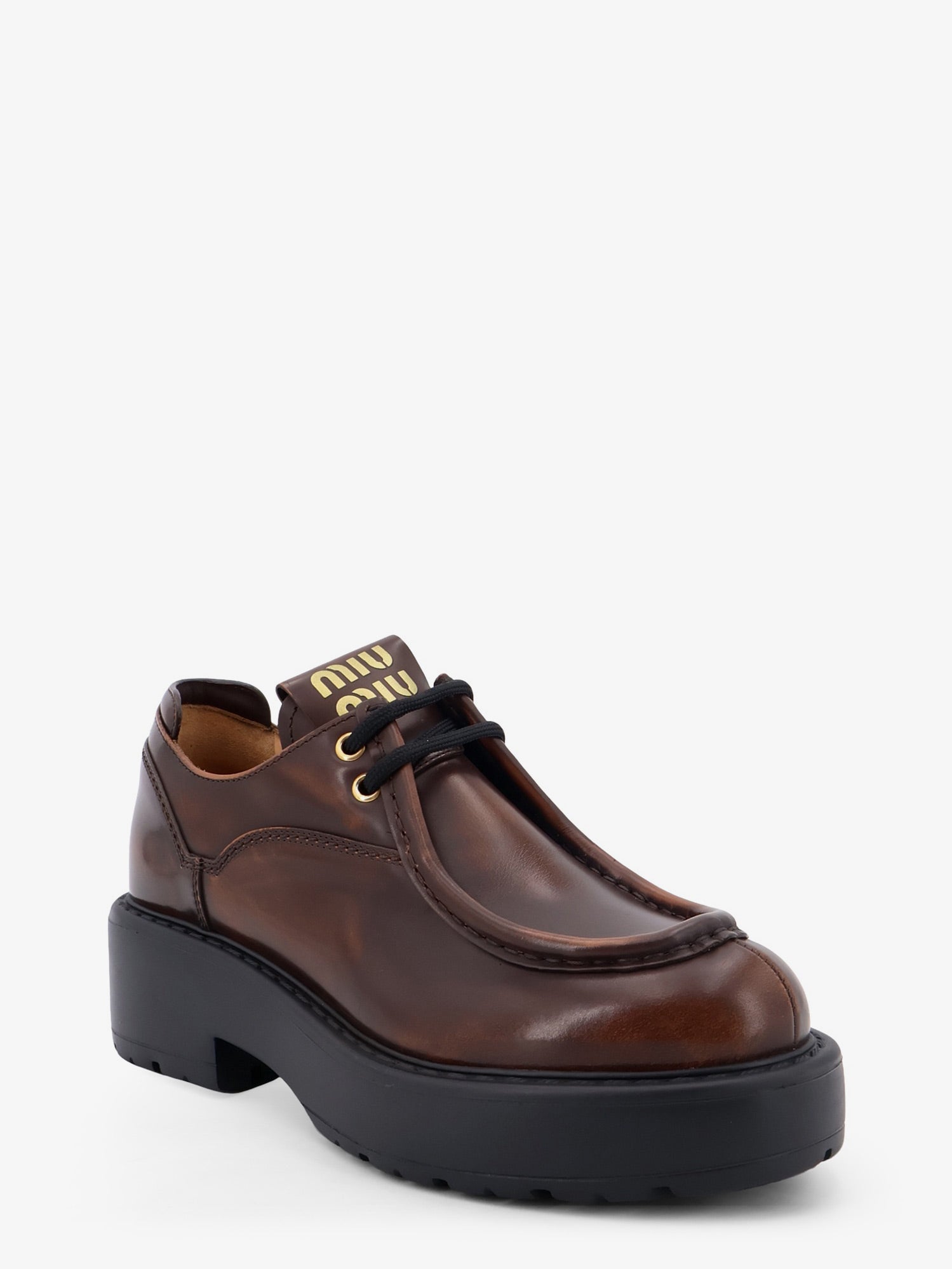 Miu Miu Women Leather Lace-Up With Front Lettering Logo MIU MIU