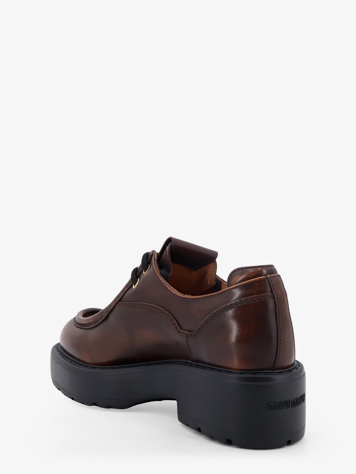 Miu Miu Women Leather Lace-Up With Front Lettering Logo MIU MIU