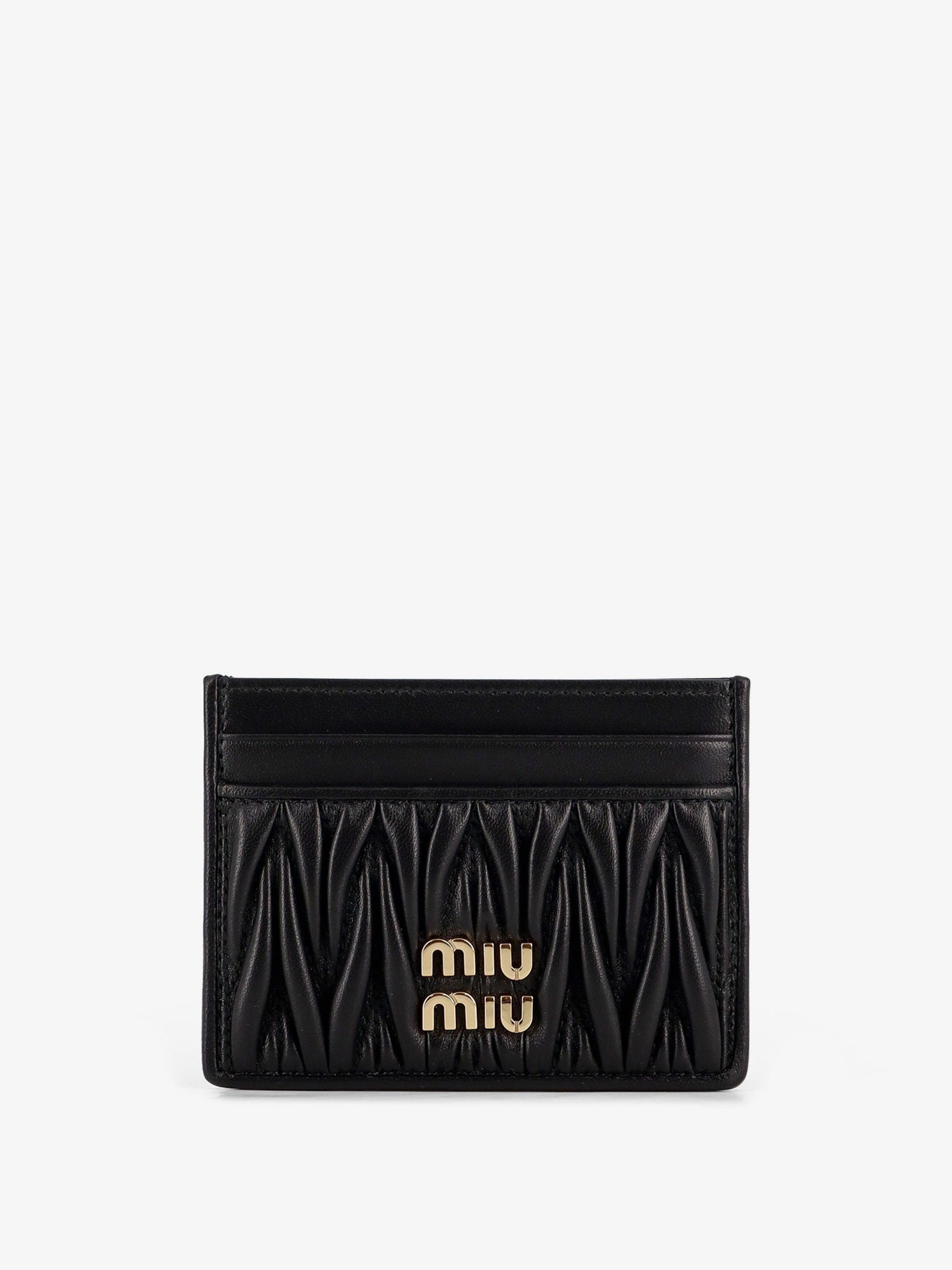 Miu Miu Women Quilted Leather Card Holder With Metal Lettering Logo MIU MIU