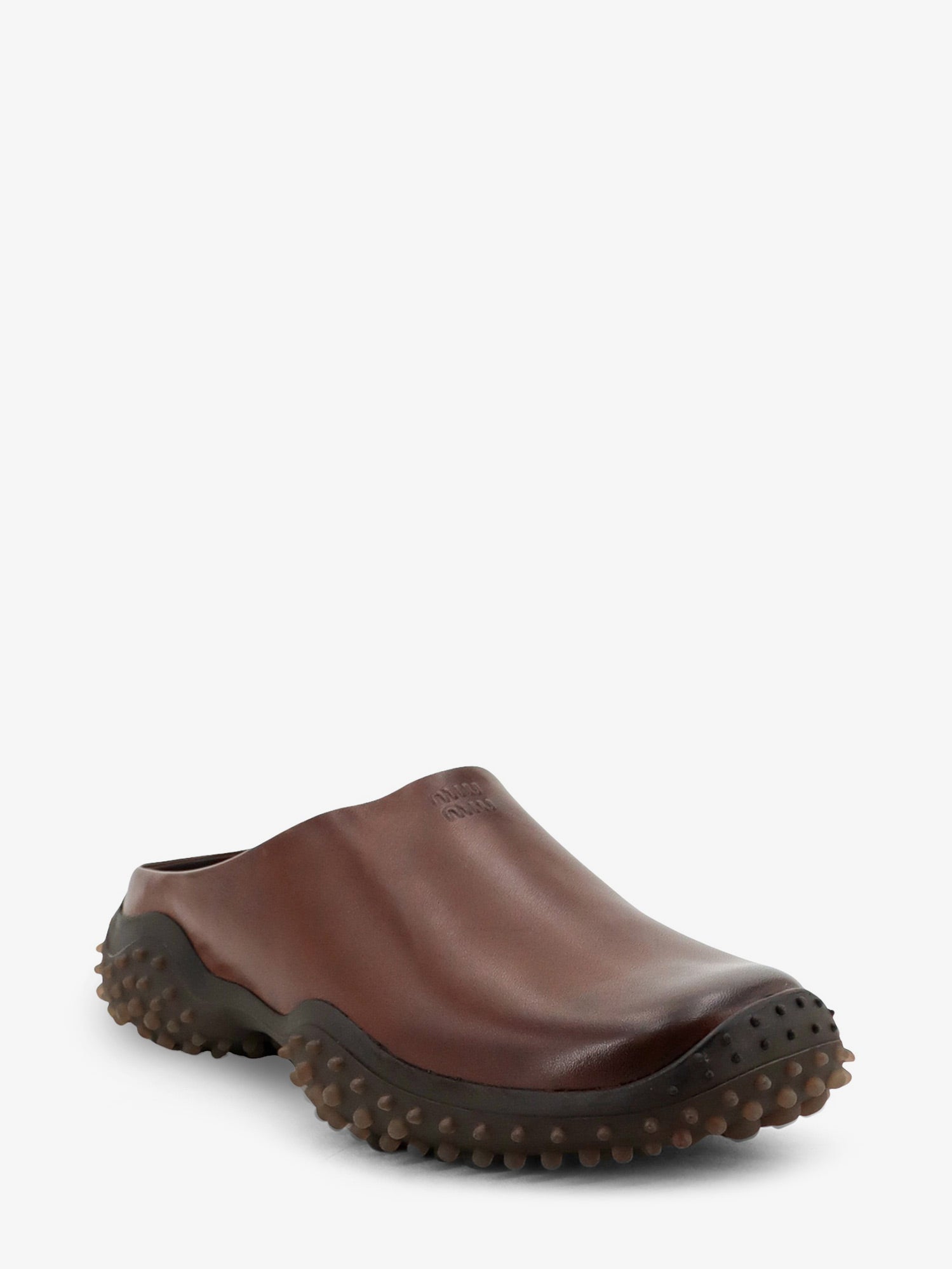 Miu Miu Women Leather Sabot With Embossed Lettering Logo MIU MIU