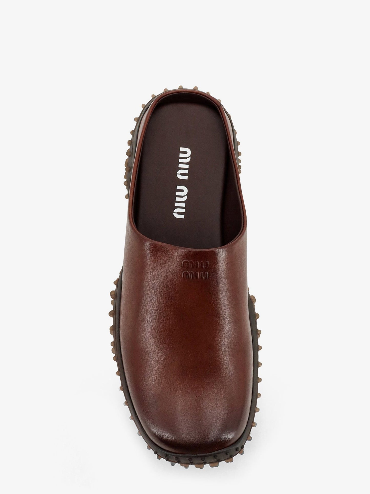 Miu Miu Women Leather Sabot With Embossed Lettering Logo MIU MIU