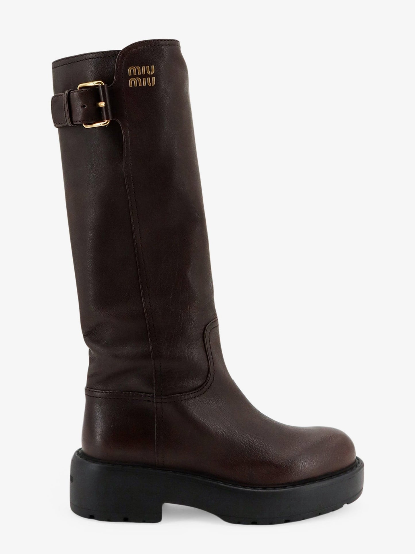 Miu Miu Women Leather Boots With Embossed Lettering Logo MIU MIU