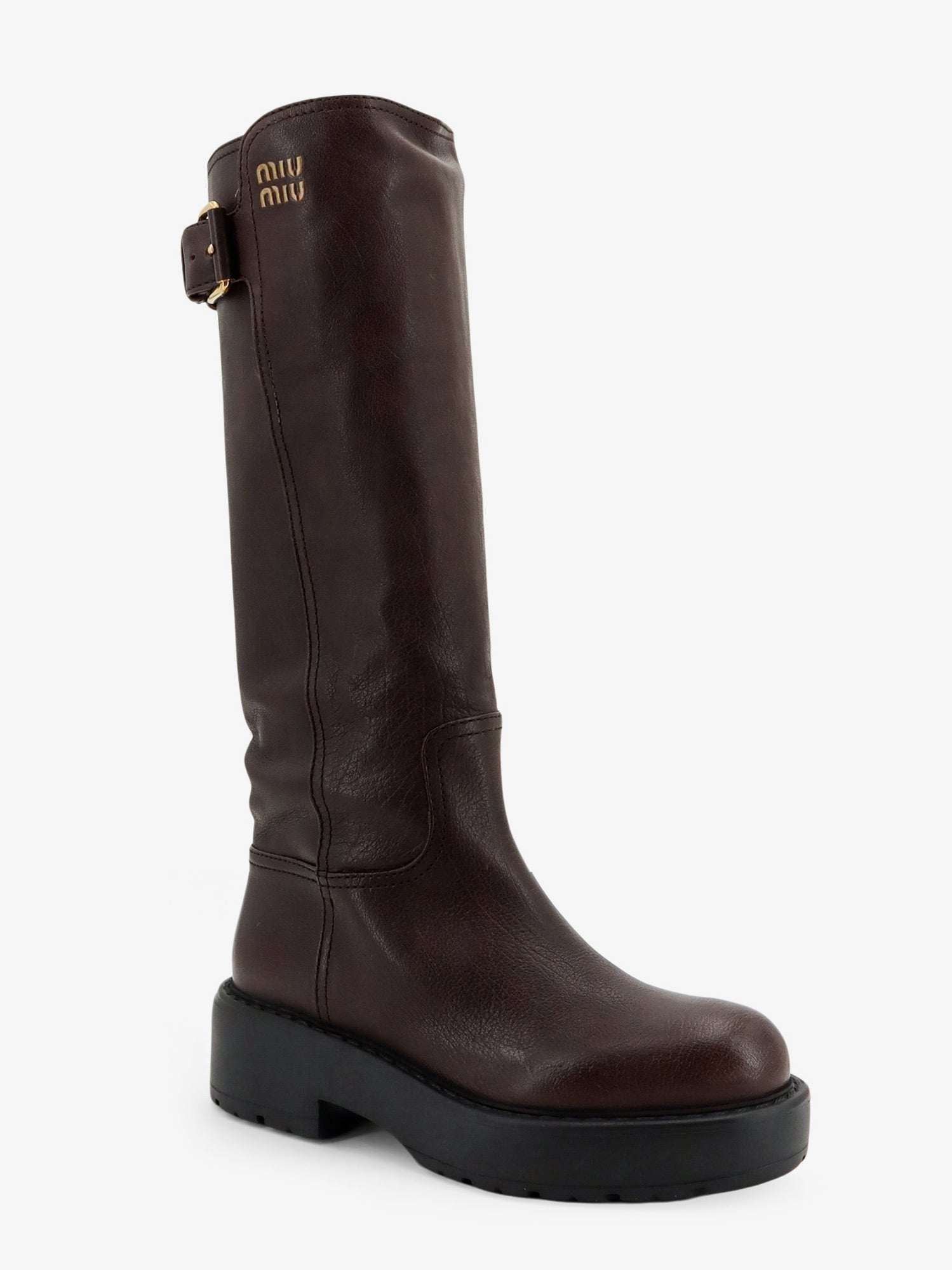 Miu Miu Women Leather Boots With Embossed Lettering Logo MIU MIU