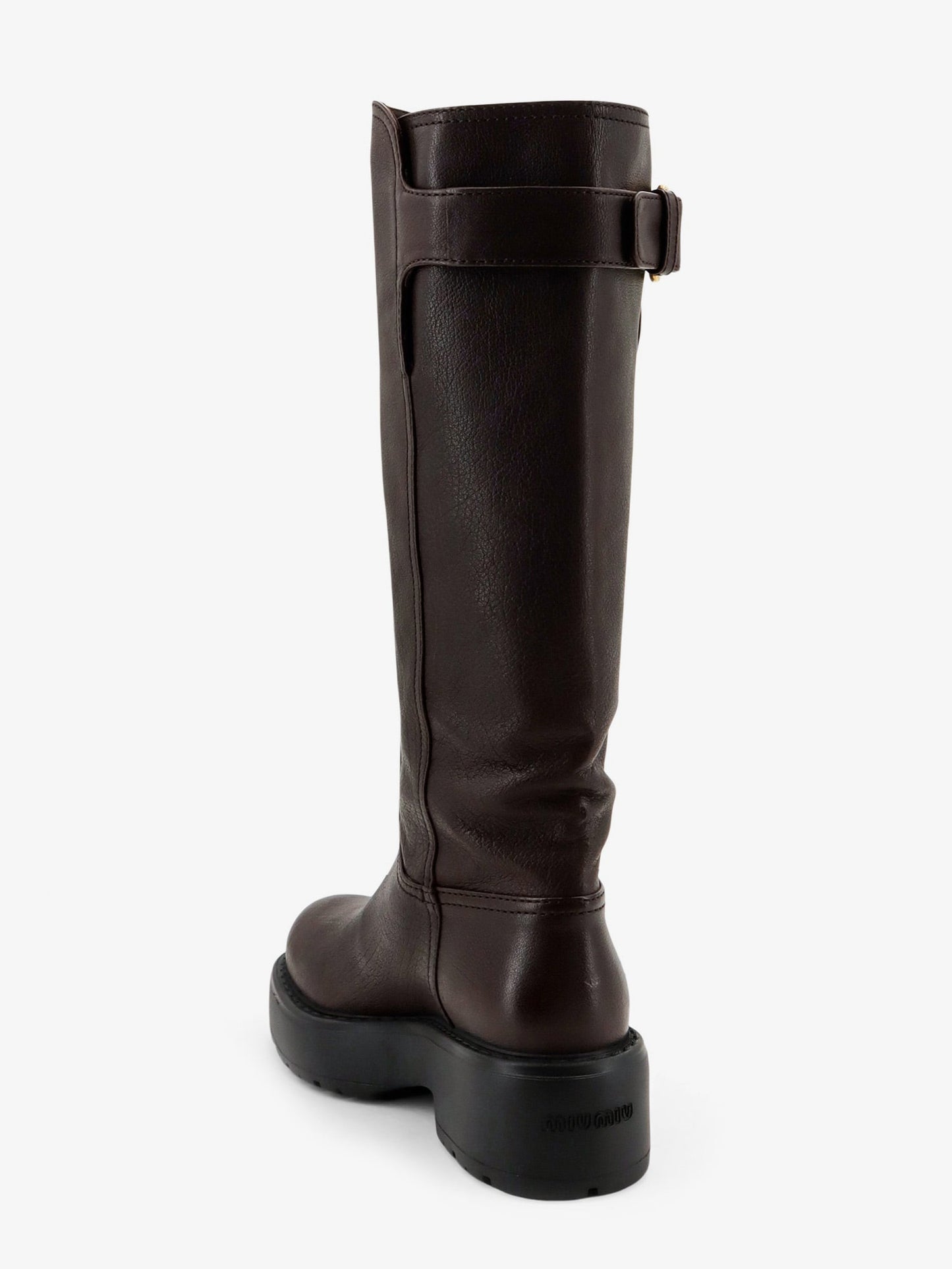 Miu Miu Women Leather Boots With Embossed Lettering Logo MIU MIU