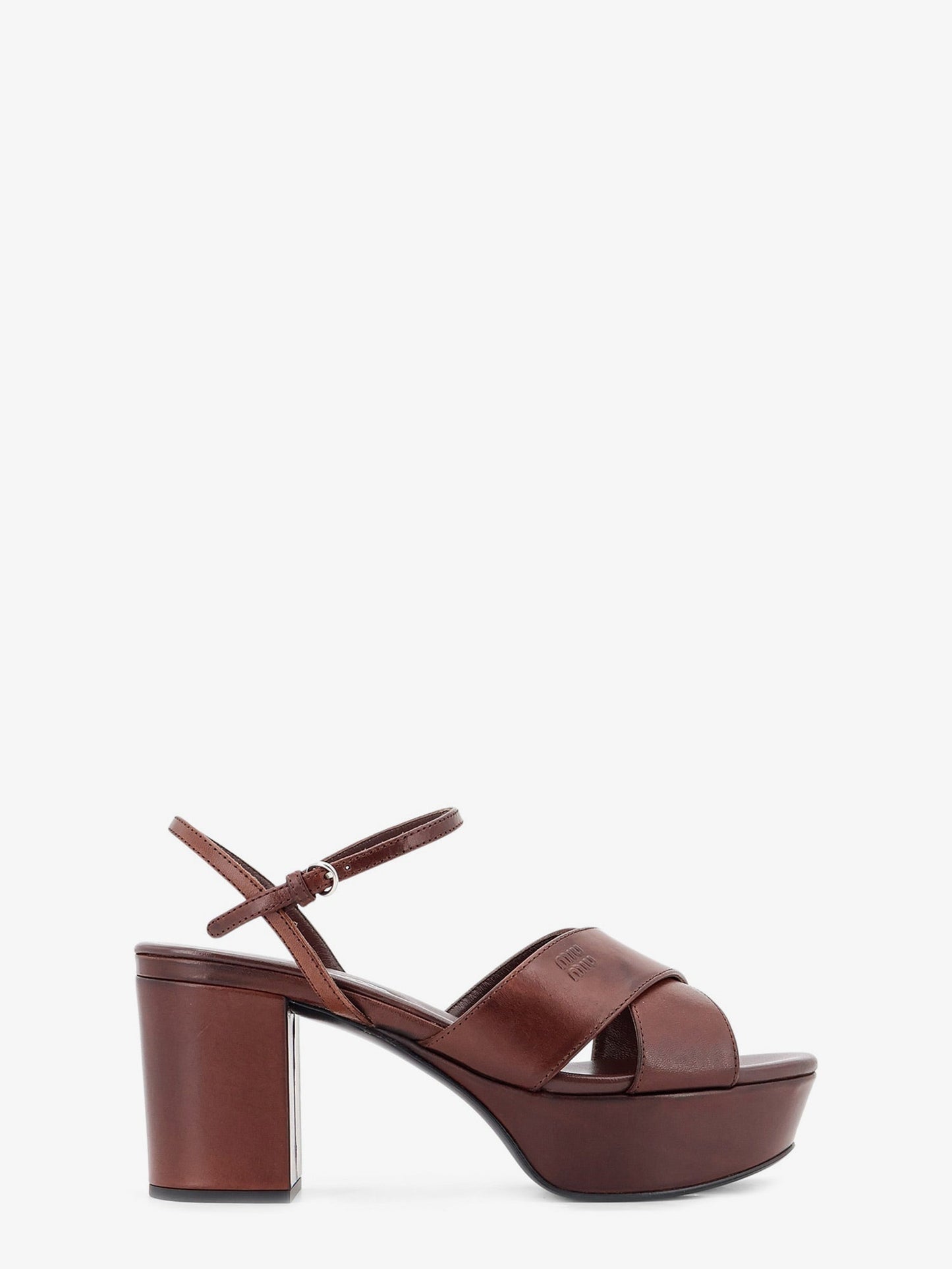 Miu Miu Women Leather Heeled Sandals With Engraved Logo On The Side MIU MIU