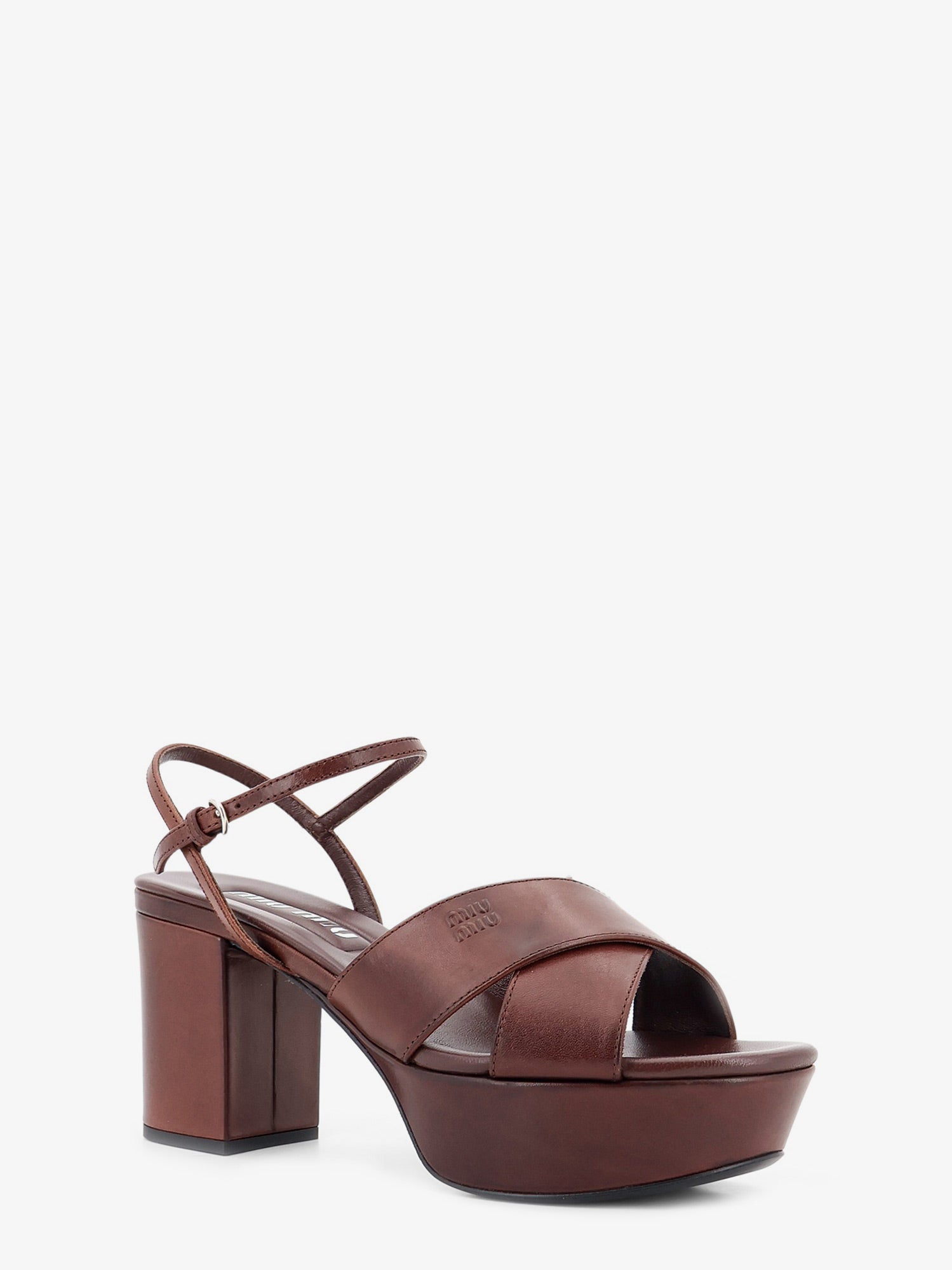 Miu Miu Women Leather Heeled Sandals With Engraved Logo On The Side MIU MIU