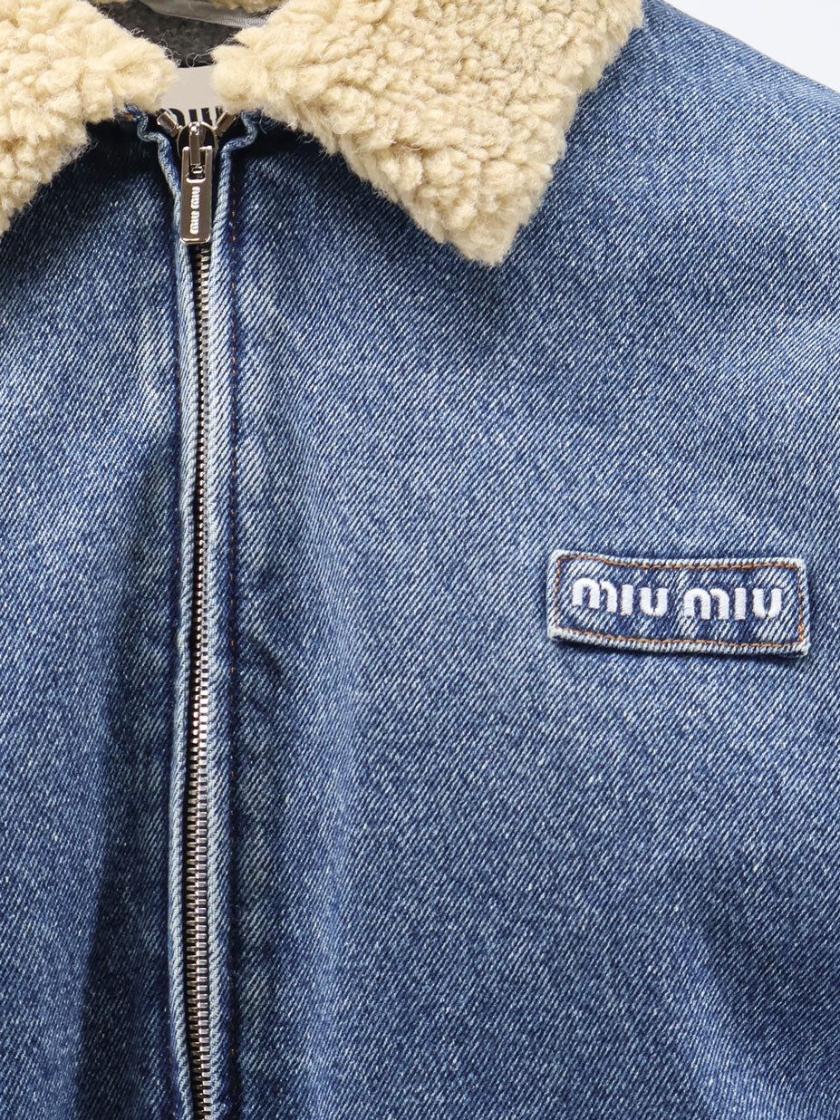 Miu Miu Women Denim Jacket With Lettering Logo Patch MIU MIU