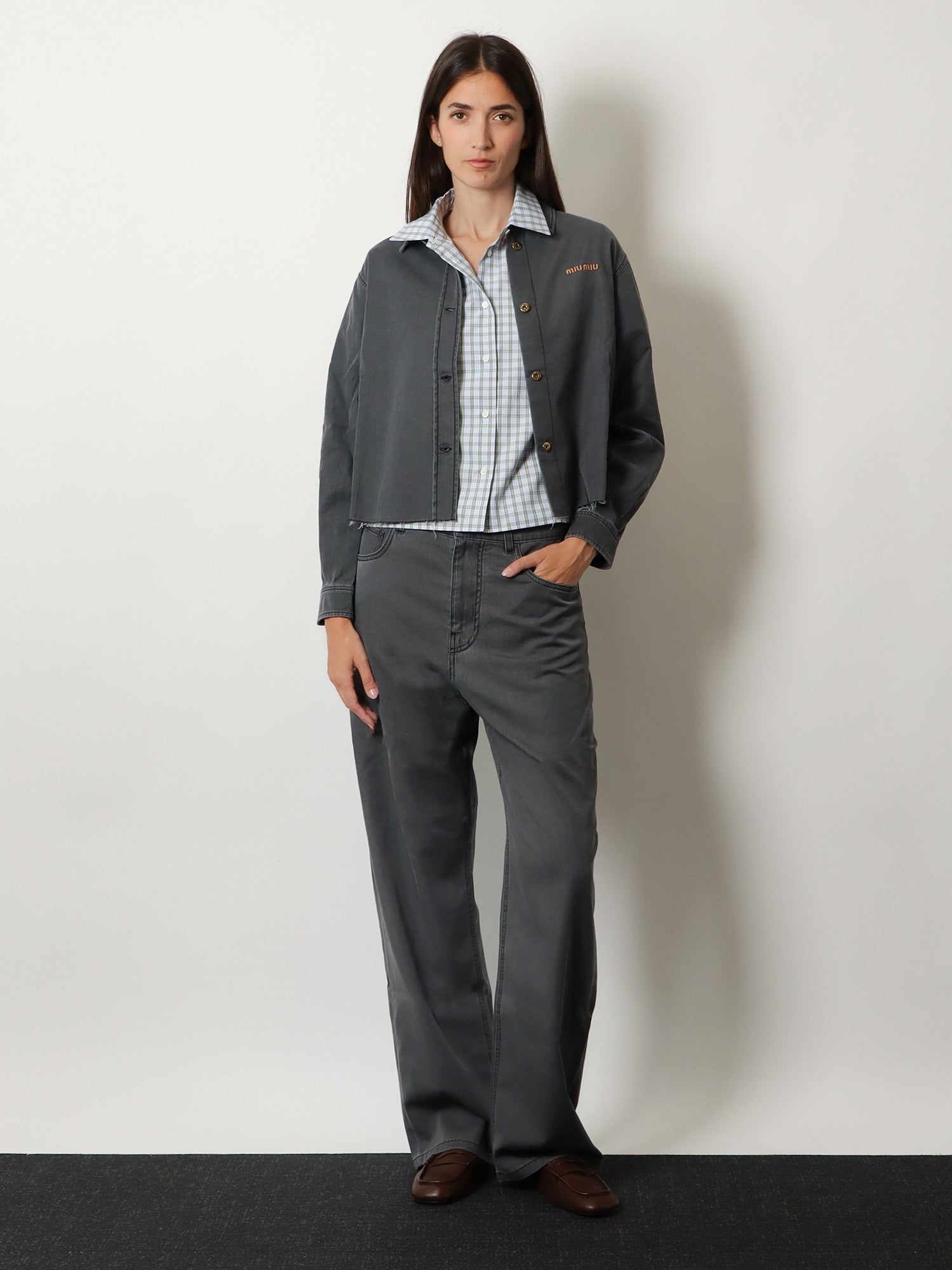 Miu Miu Women Grey Light Denim Shirt MIU MIU