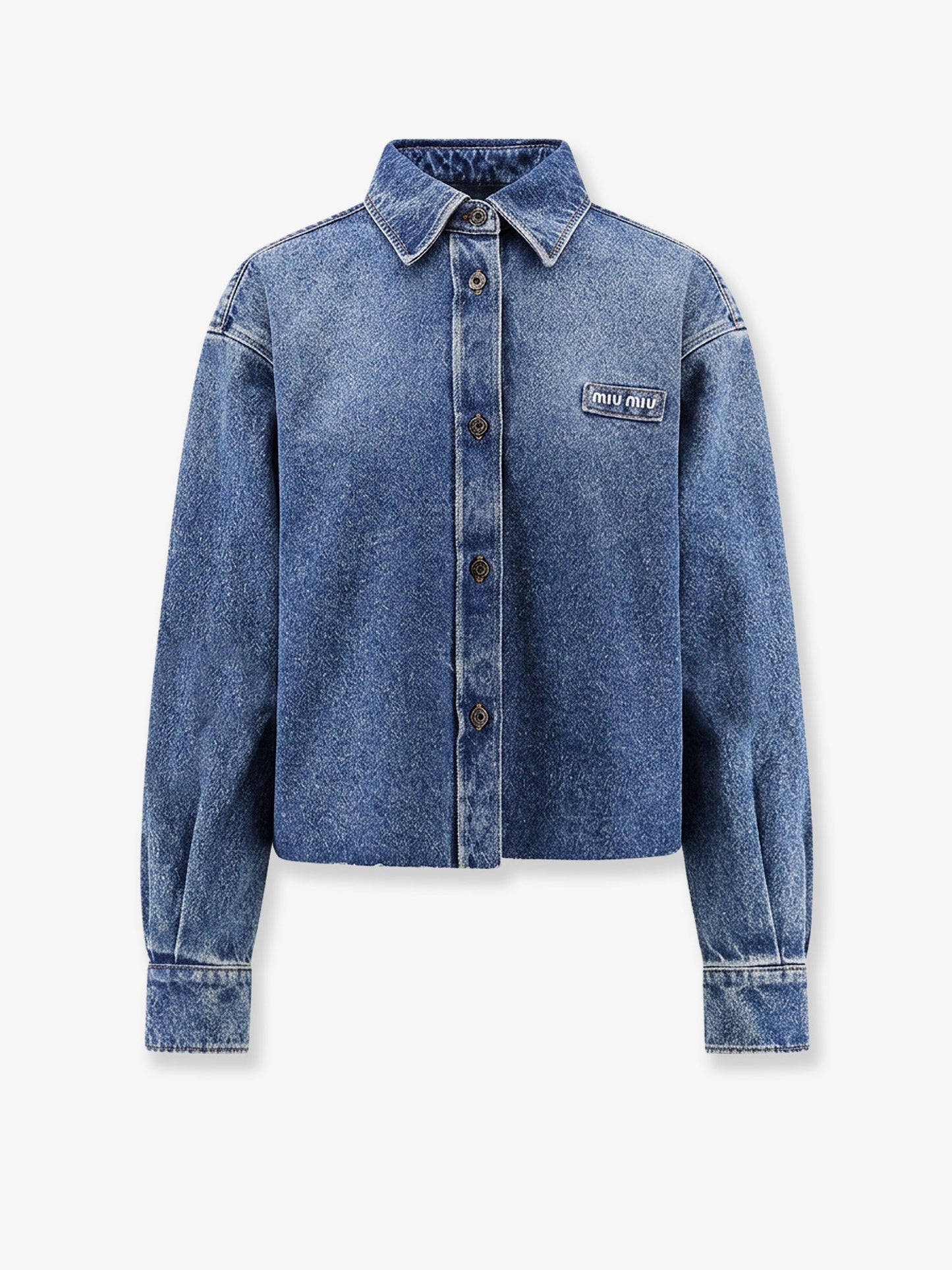 Miu Miu Women Denim Shirt With Logo Patch MIU MIU