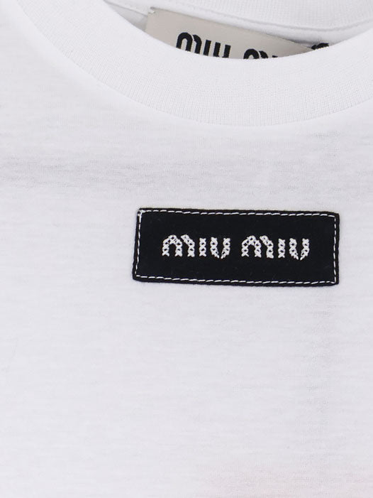 Miu Miu Women Cotton T-Shirt With Embroidered Logo On The Front MIU MIU