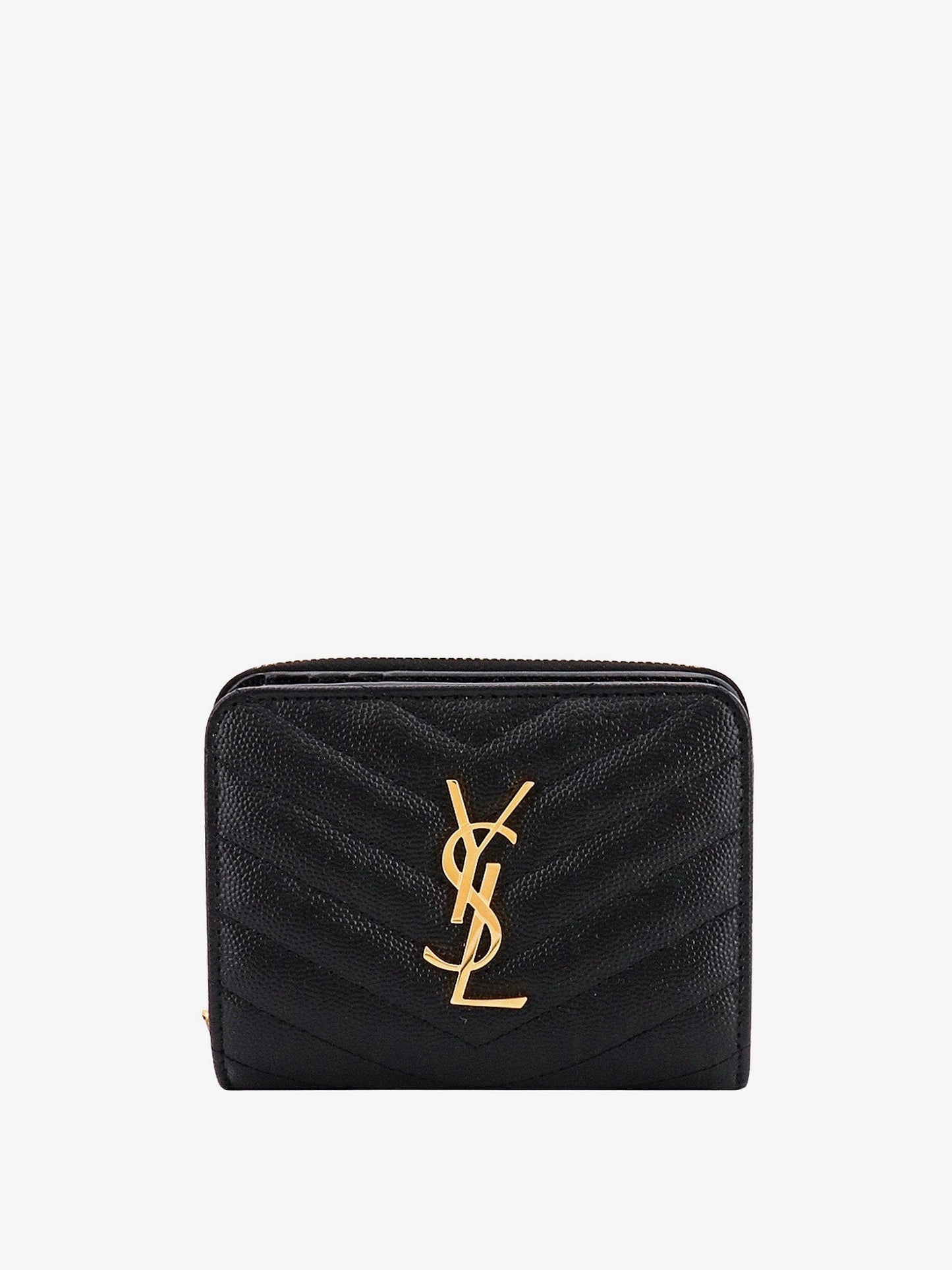 Saint Laurent Women Quilted Leather Wallet With Metal Cassandre Logo SAINT LAURENT