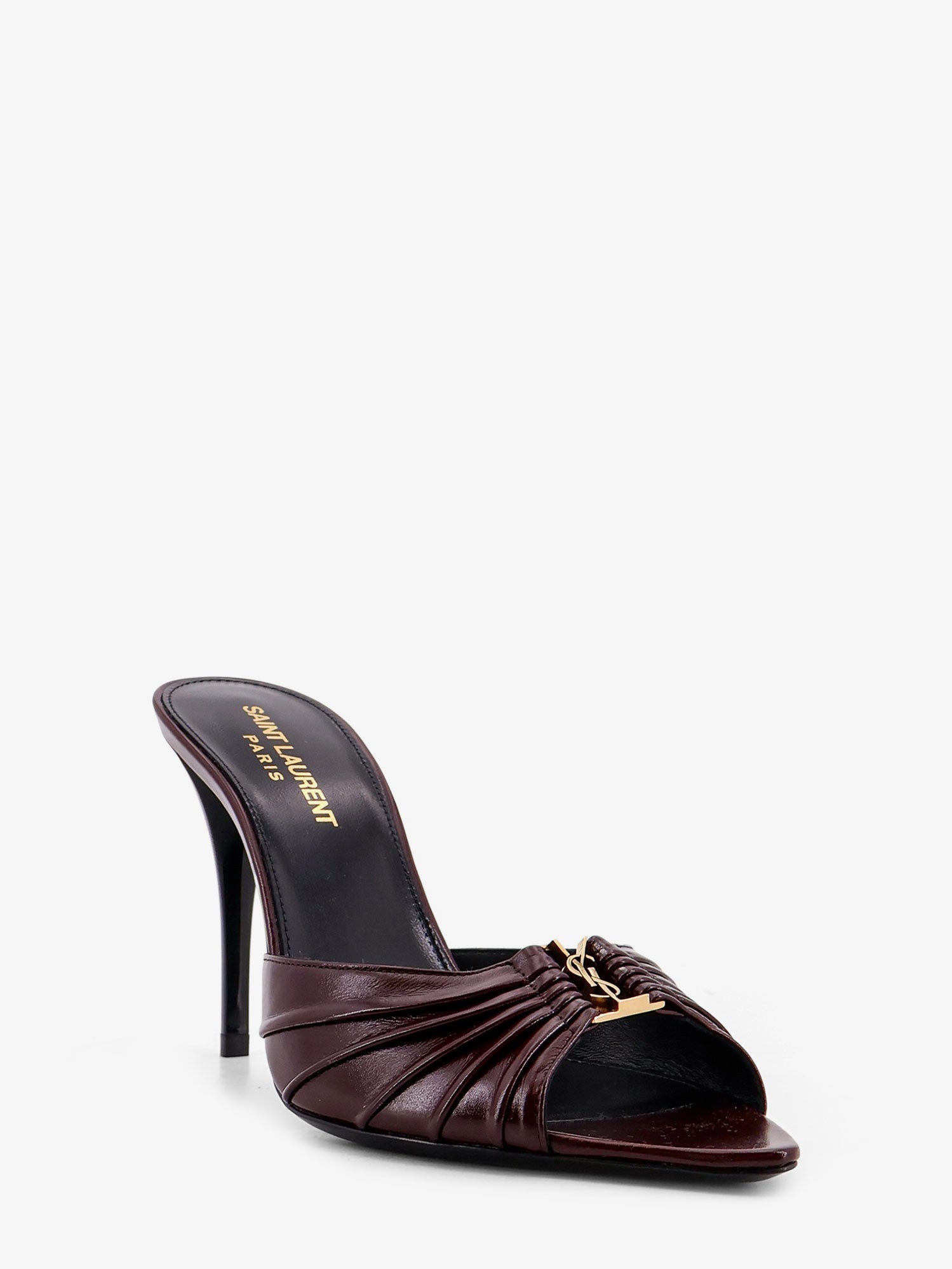 Saint Laurent Women Babylone 90 Bordeaux Leather Sandals SAINT LAURENT
