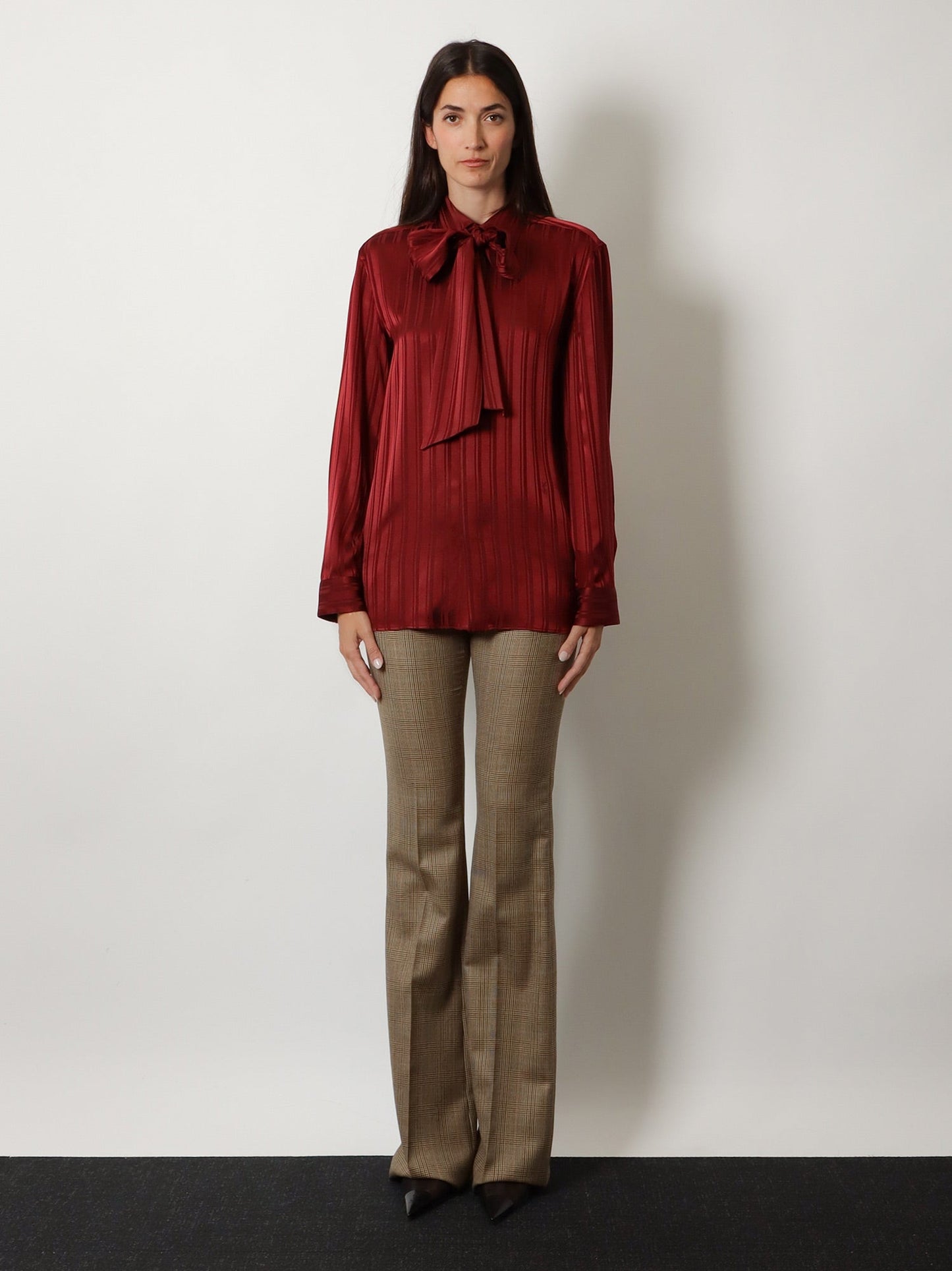 Saint Laurent Women Cassandre Lavalliere Striped Silk Jacquard Shirt SAINT LAURENT