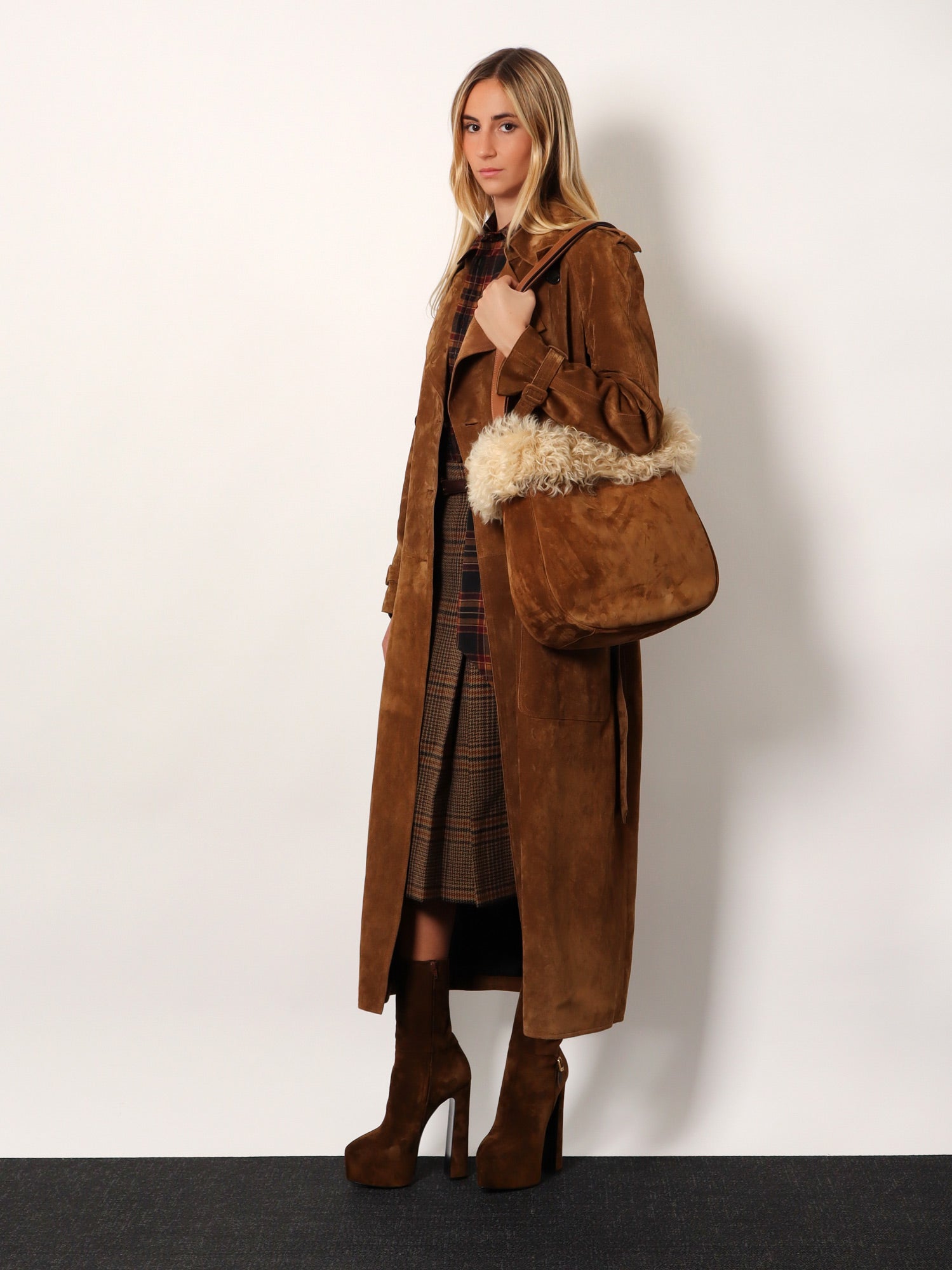 Saint Laurent Women Suede Shoulder Bag With Shearling Profile SAINT LAURENT