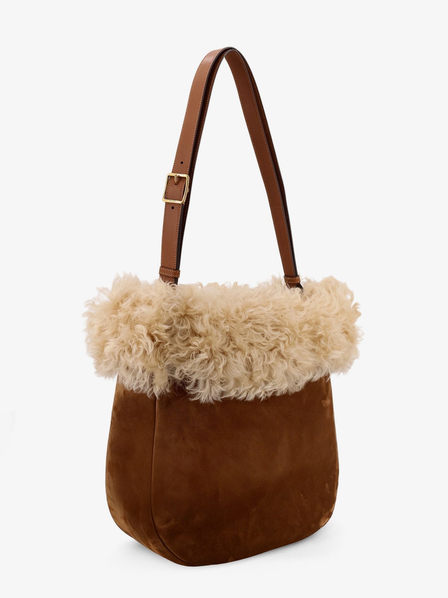 Saint Laurent Women Suede Shoulder Bag With Shearling Profile SAINT LAURENT