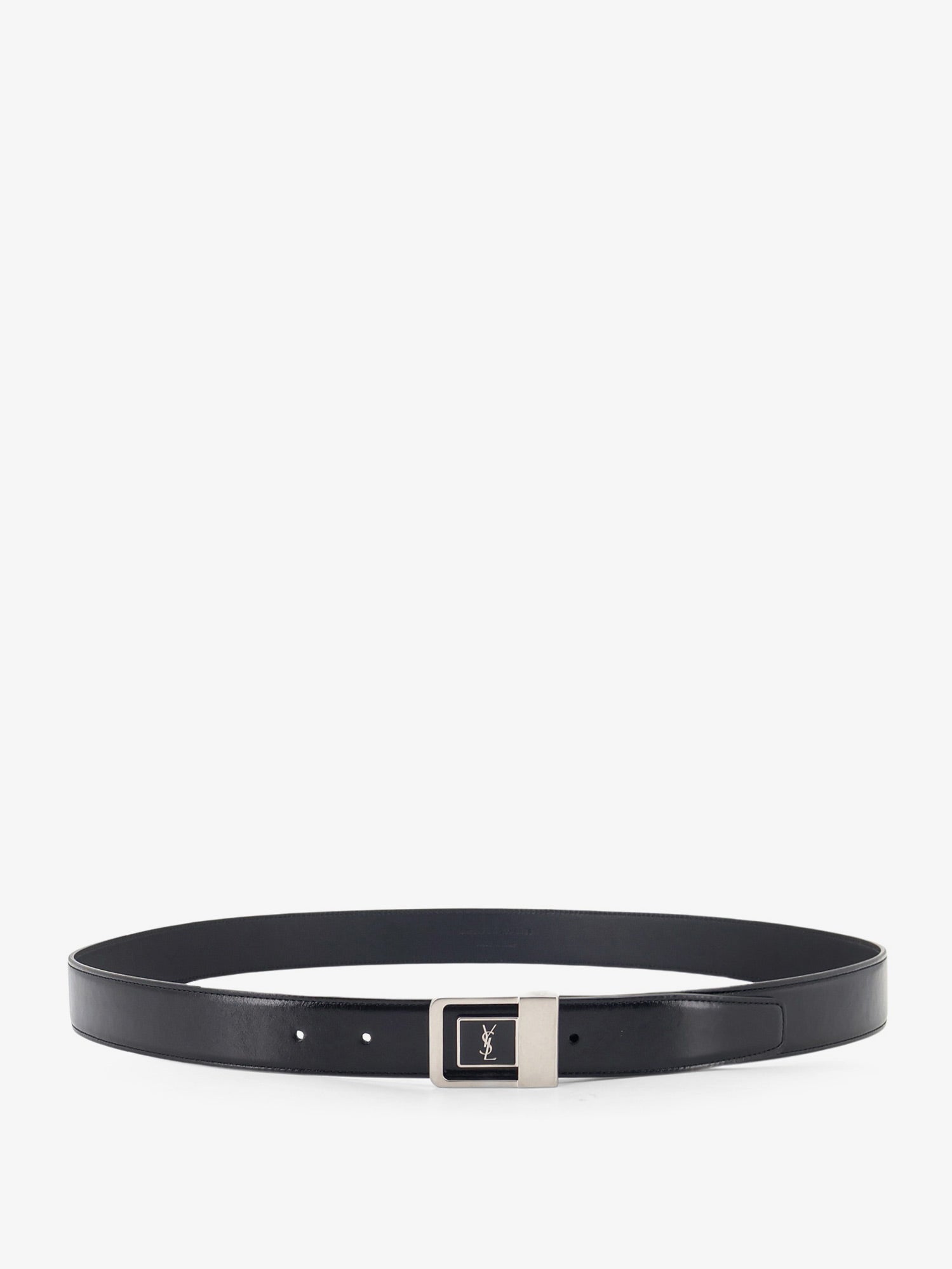 Saint Laurent Men La 66 Leather Belt With Silver Metal Buckle SAINT LAURENT
