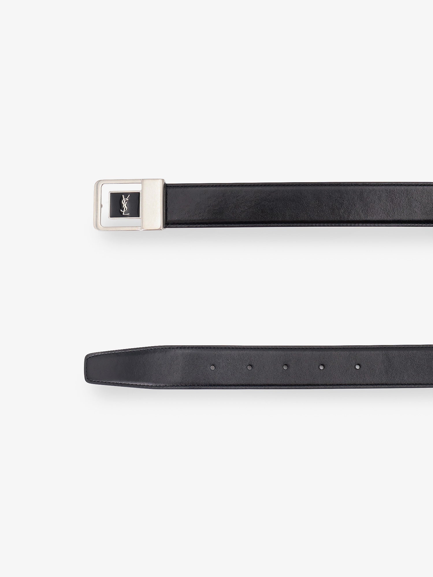 Saint Laurent Men La 66 Leather Belt With Silver Metal Buckle SAINT LAURENT