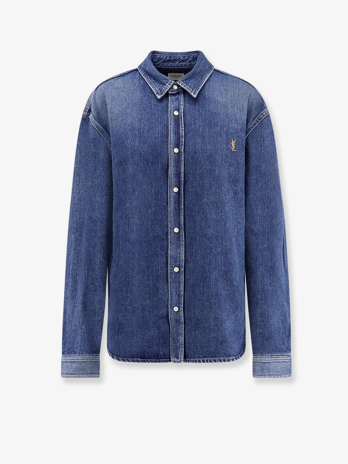 Saint Laurent Men Horizon Blue Cassandre Denim Shirt SAINT LAURENT