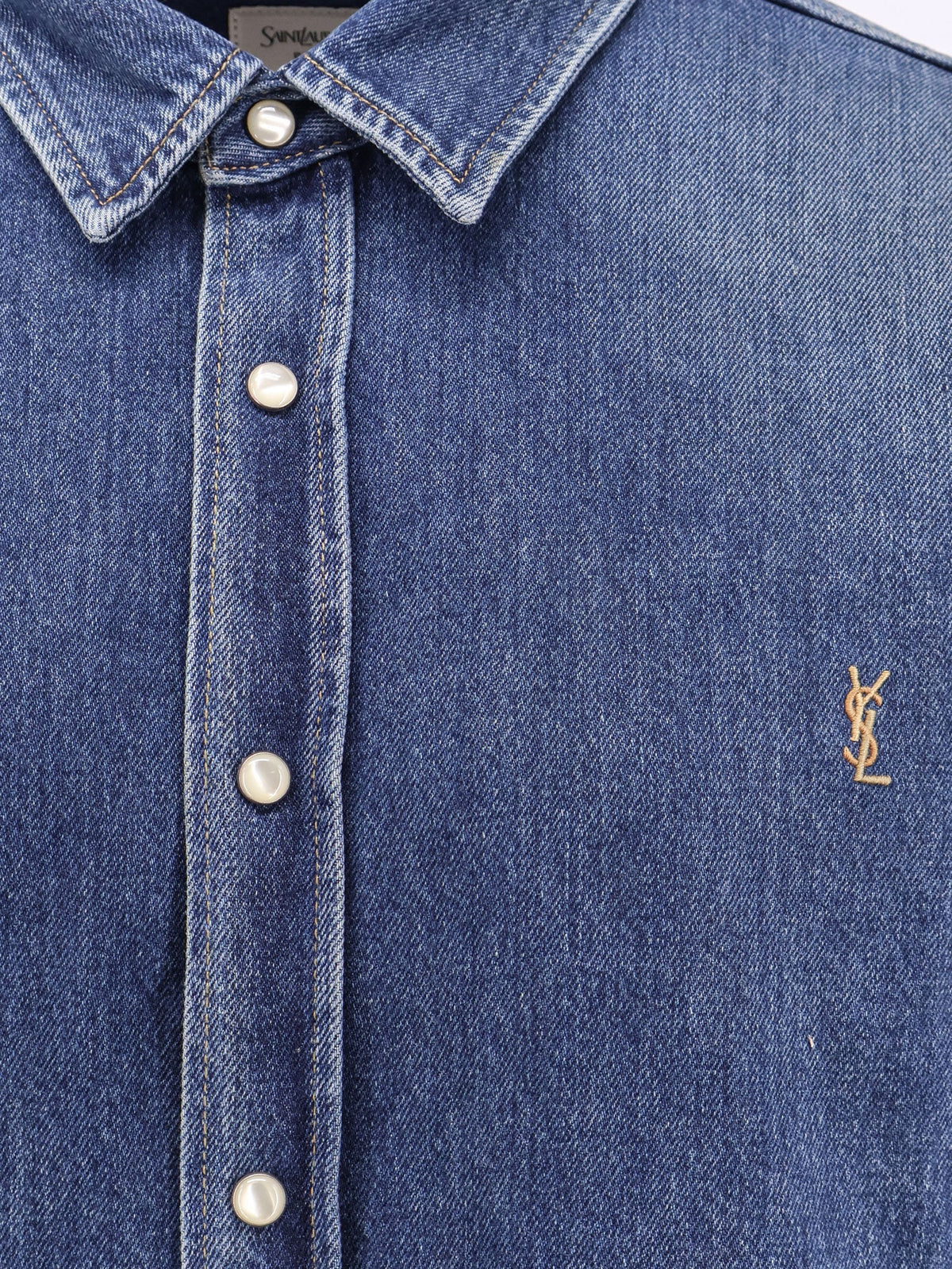Saint Laurent Men Horizon Blue Cassandre Denim Shirt SAINT LAURENT