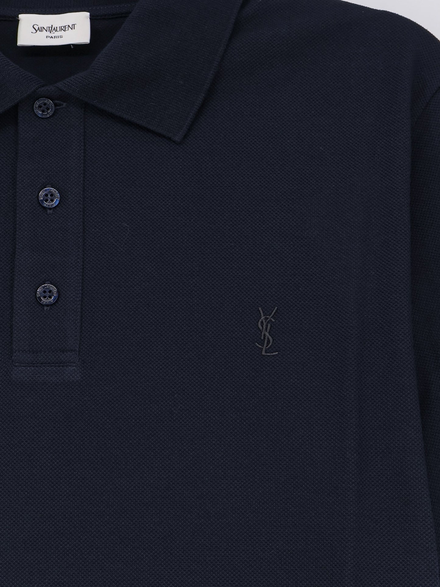 Saint Laurent Men Pique Cotton Polo Shirt With Cassandre Embroidery SAINT LAURENT