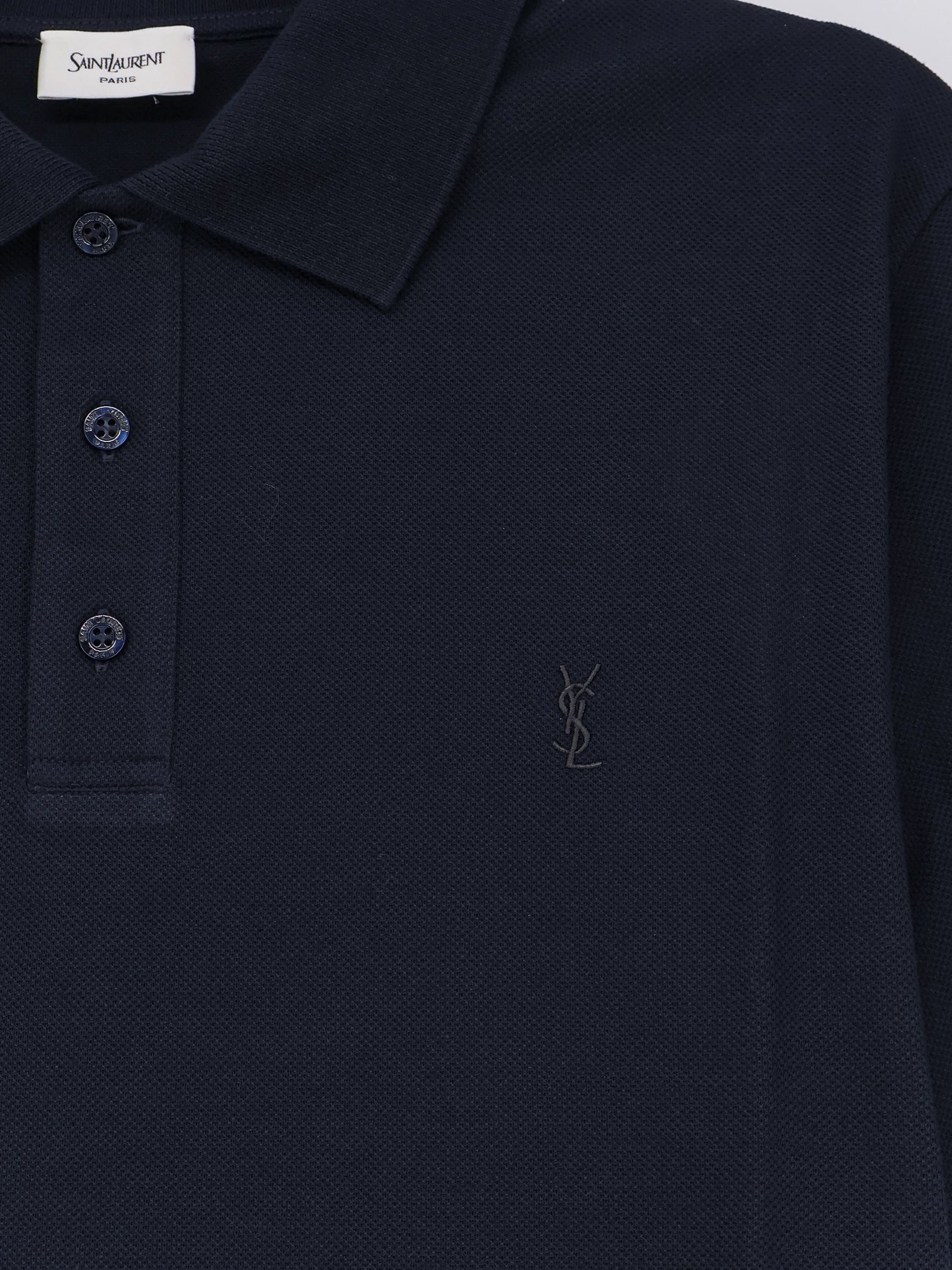 Saint Laurent Men Pique Cotton Polo Shirt With Cassandre Embroidery SAINT LAURENT