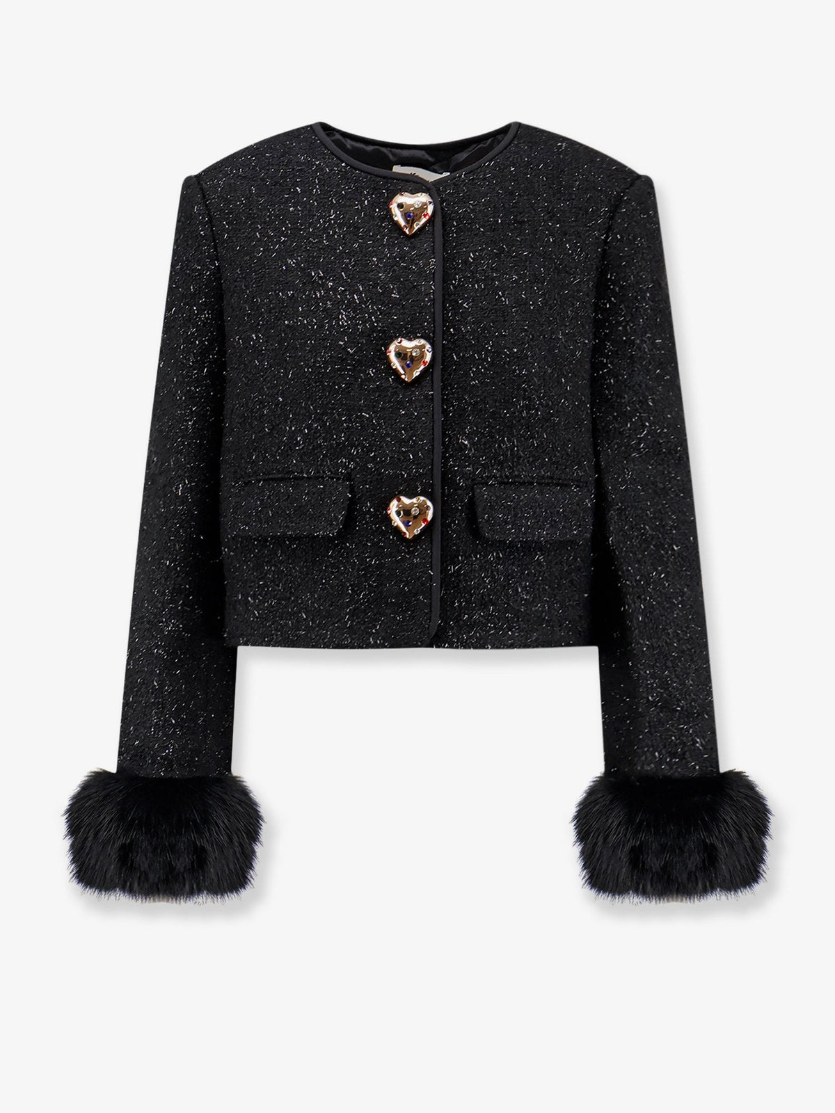 Self Portrait Women Cropped Wool Blend Blazer With All-Over Laminated Details SELF-PORTRAIT