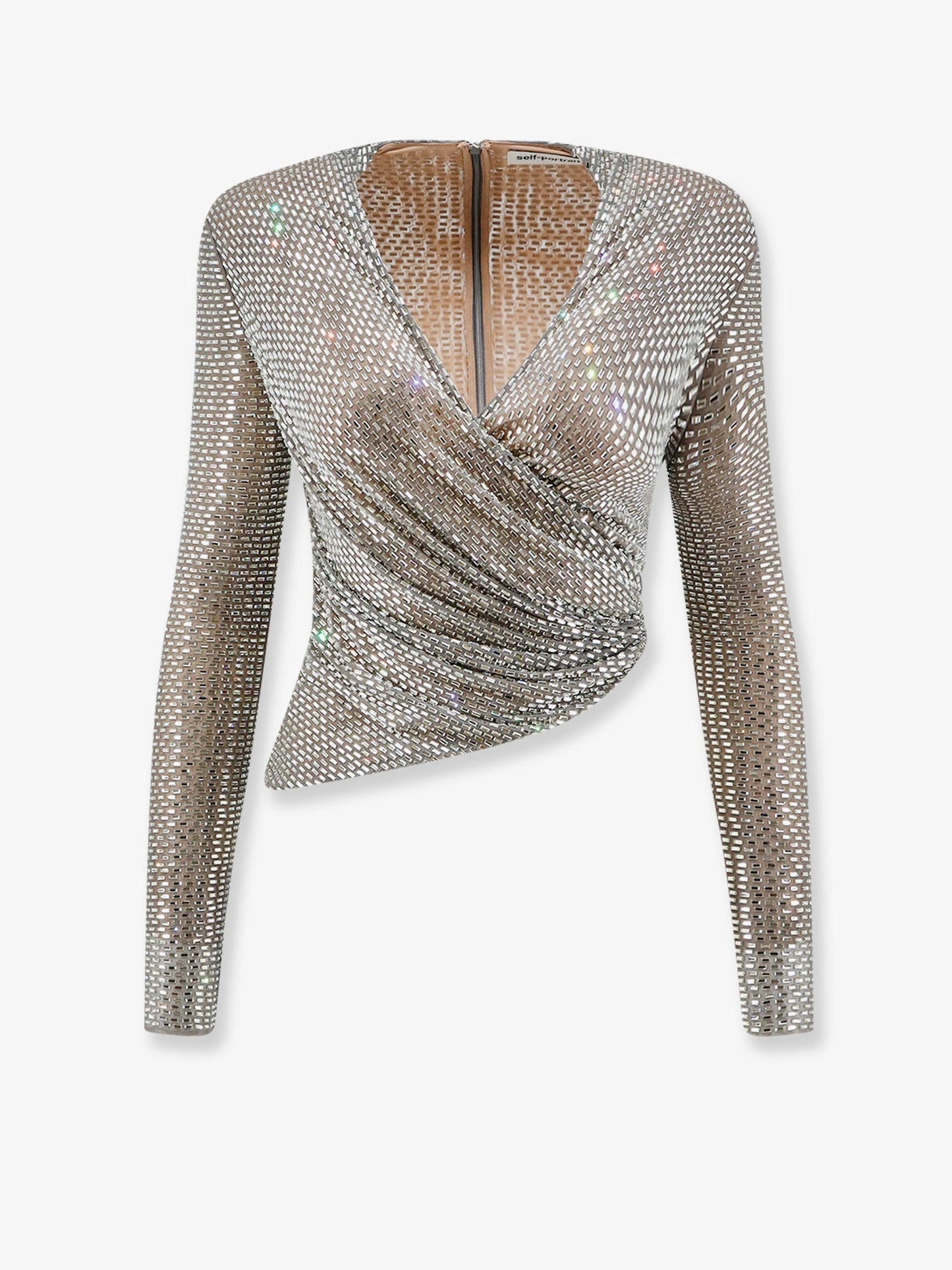 Self Portrait Women Mesh Top With All-Over Rhinestones SELF-PORTRAIT