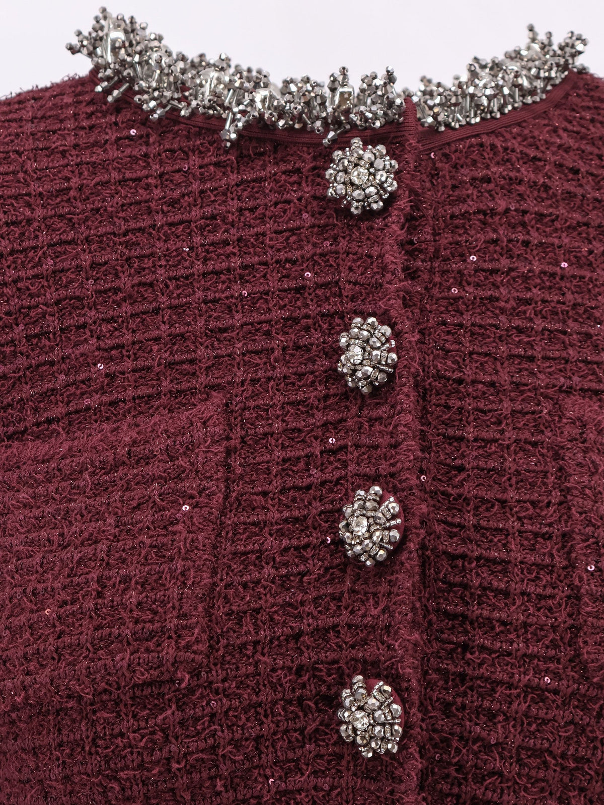 Self Portrait Women Knitted Bordeaux Dress With Jewel Details SELF-PORTRAIT