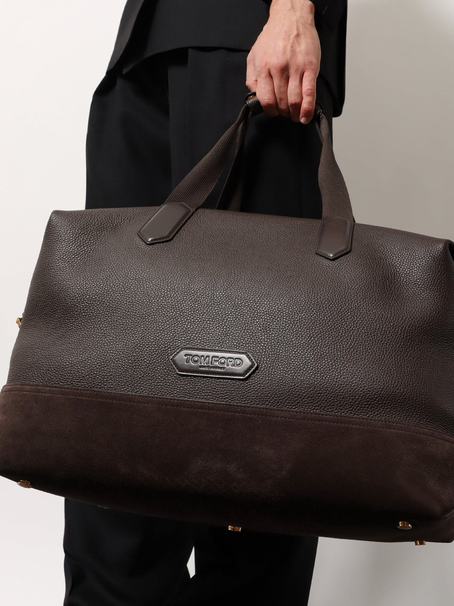 Tom Ford Men Leather Travel Bag With Suede Inserts TOM FORD
